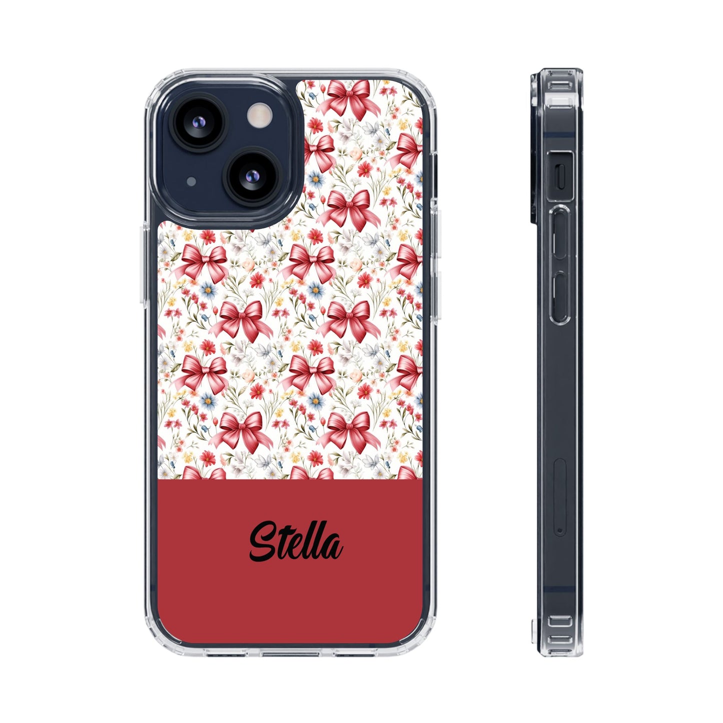 Personalized Rosette Coquette Floral Bow Clear iPhone, Samsung Cases — Custom Name Phone Cover