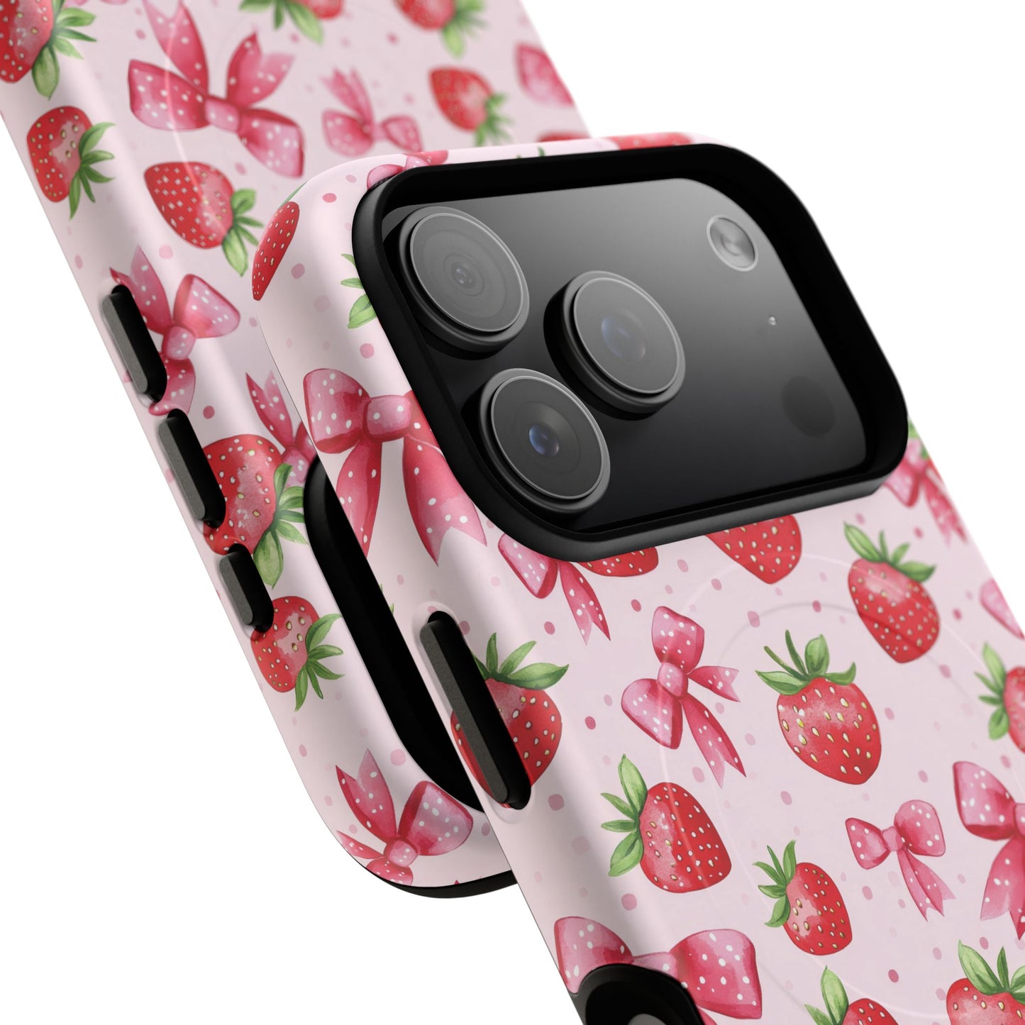 Strawberry Blush Coquette Magnetic Tough iPhone Cases - Funky Fruit Cases, Floral iPhone Cover, Trendy Gifts, iPhone Accessories, Strawberry Lover