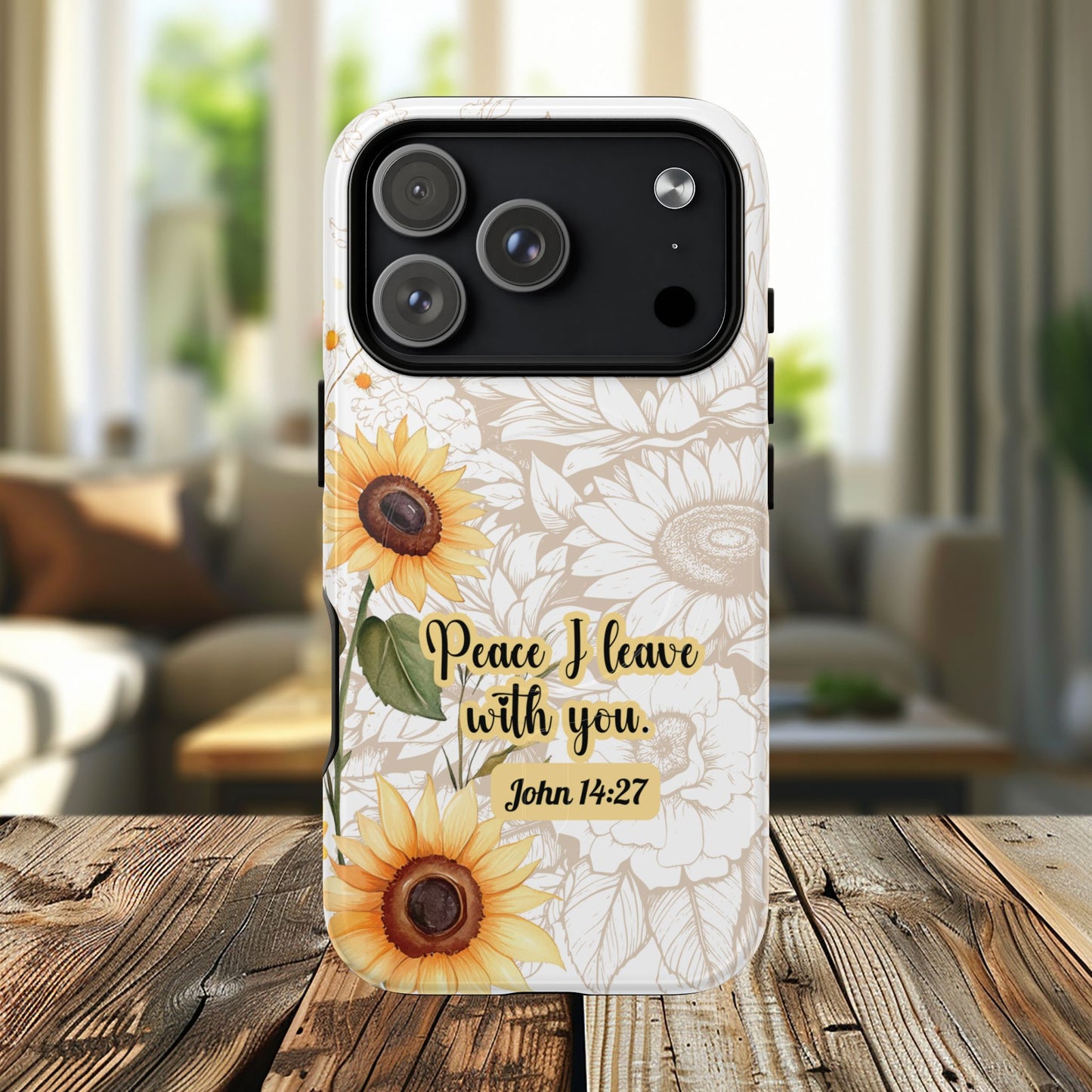 Peace I Leave with You John 14:27,  Inspirational Gift, Tough iPhone Magnetic Case  Scripture, Sunflower Bible Verse, MagSafe® iPhone® Tough Case, iPhone 14, iPhone 15, iPhone 16, Pro, Pro Max, Plus