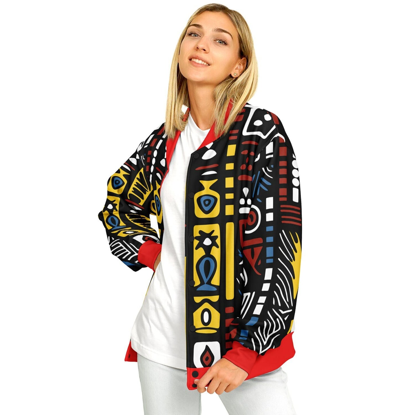 Geometric Harmony Baseball Jacket - AOP