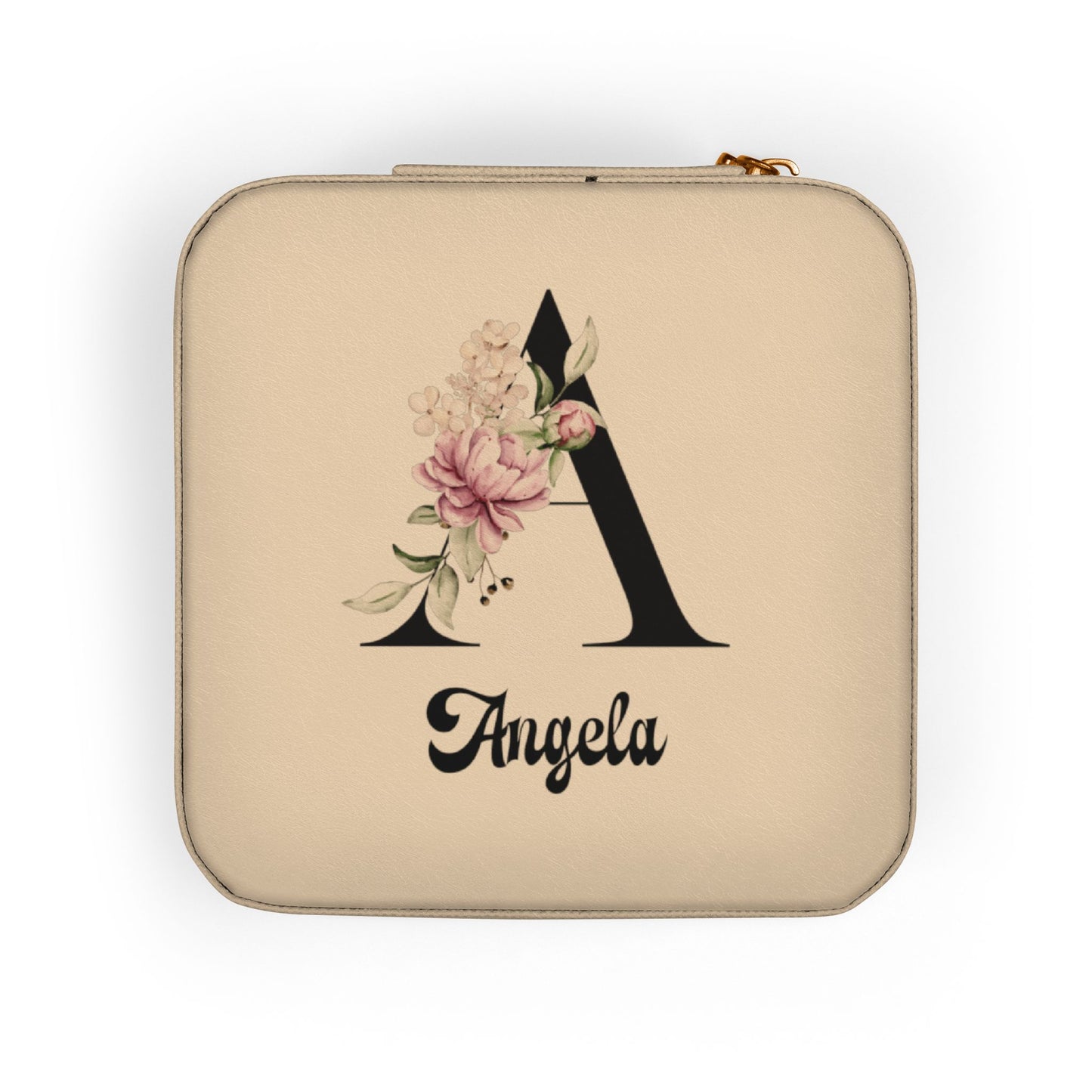 Personalized Floral Monogram Jewelry Travel Case — Compact Pink Ring & Earring Organizer (Custom Name)