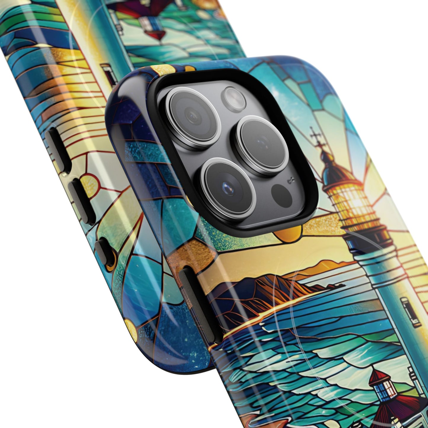 Stained Glass Lighthouse Phone Case - Tough Magnetic Cases, Unique Gifts for Nature Lovers, Beach Vibes, Travel Accessories, Coastal Decor