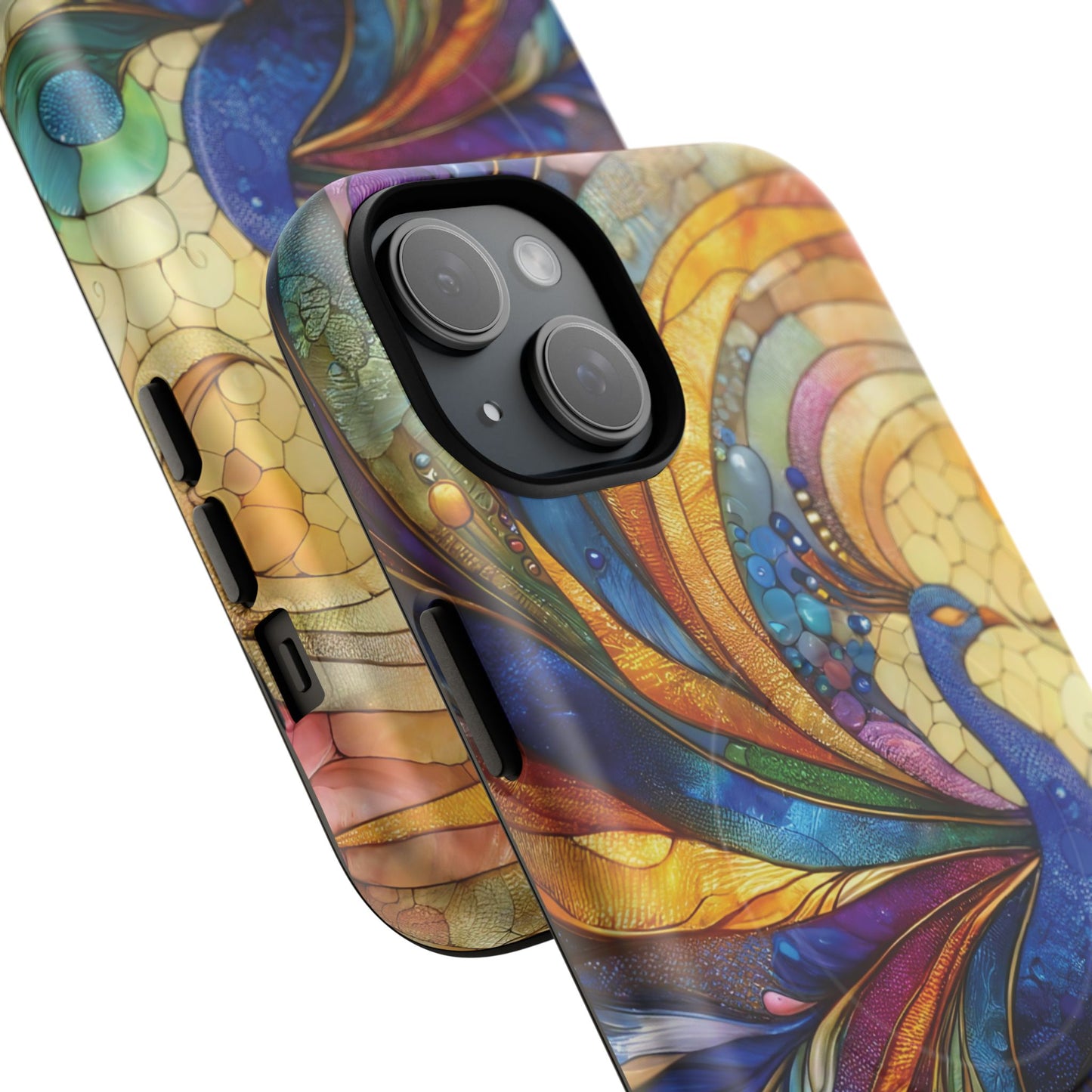 Mosaic Peacock Feathers Magnetic Phone Case, Tough Phone Shell, Vibrant Art Case, Gift for Her, Unique Phone Accessory, Wildlife Lover's Gift, Stained Glass Case.