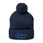 Pom-Pom Knit Cap with 'ELOHIM, GENESIS 1:1'  Embroidery Beanie - Stylish Winter Accessory for All Ages, Perfect Gift for Birthdays, Holidays, and Outdoor Activities