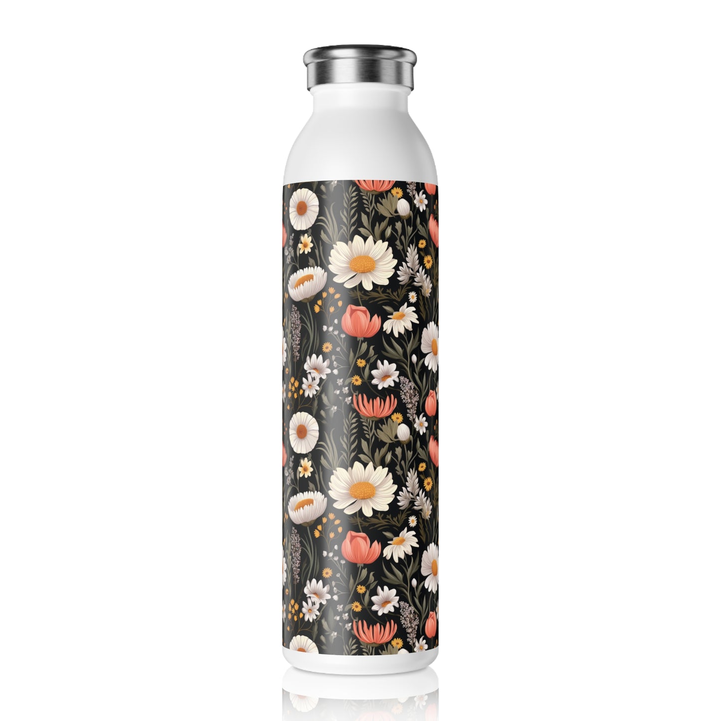 Blossom Elegance: Noir Garden Slim Water Bottle