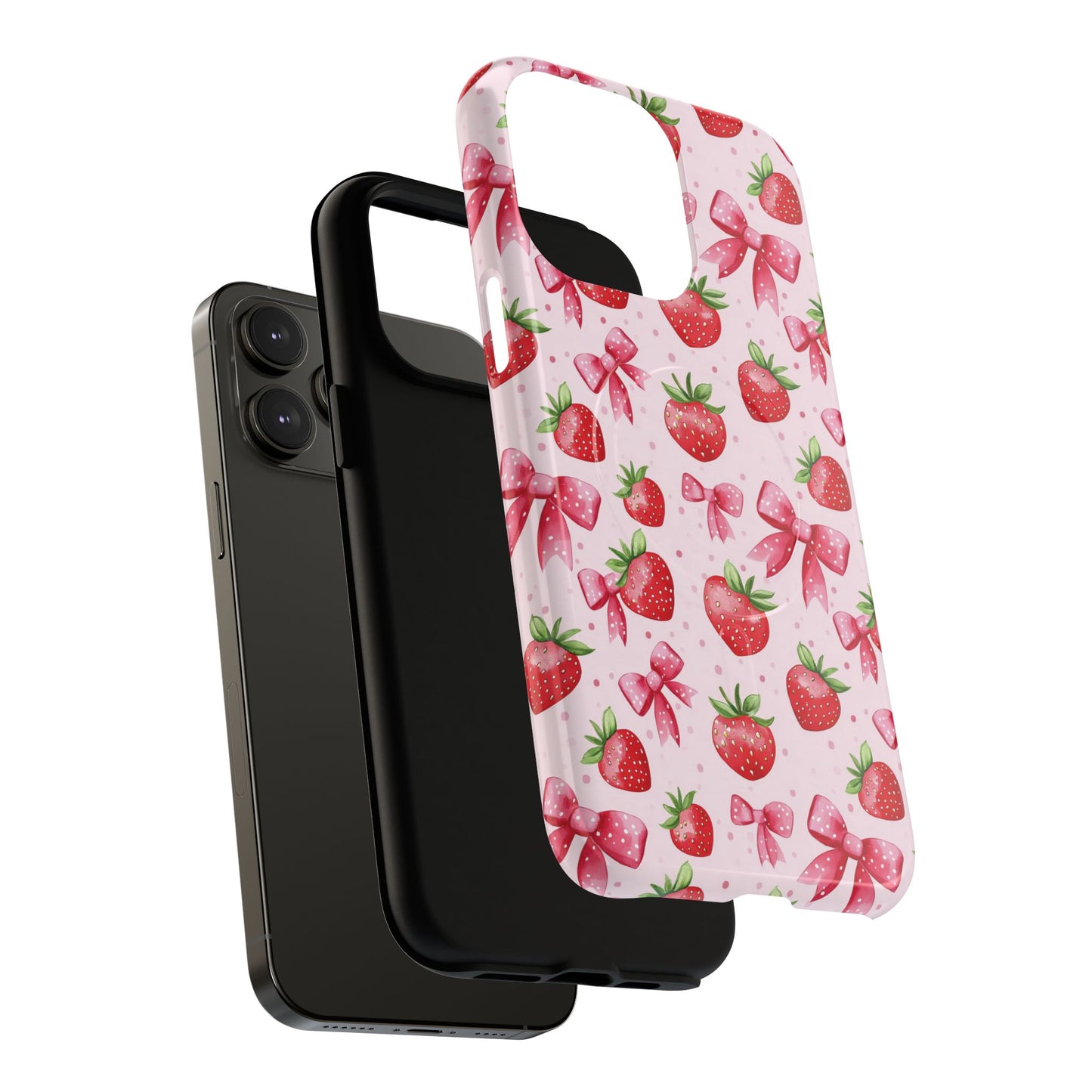 Strawberry Blush Coquette Magnetic Tough iPhone Cases - Funky Fruit Cases, Floral iPhone Cover, Trendy Gifts, iPhone Accessories, Strawberry Lover