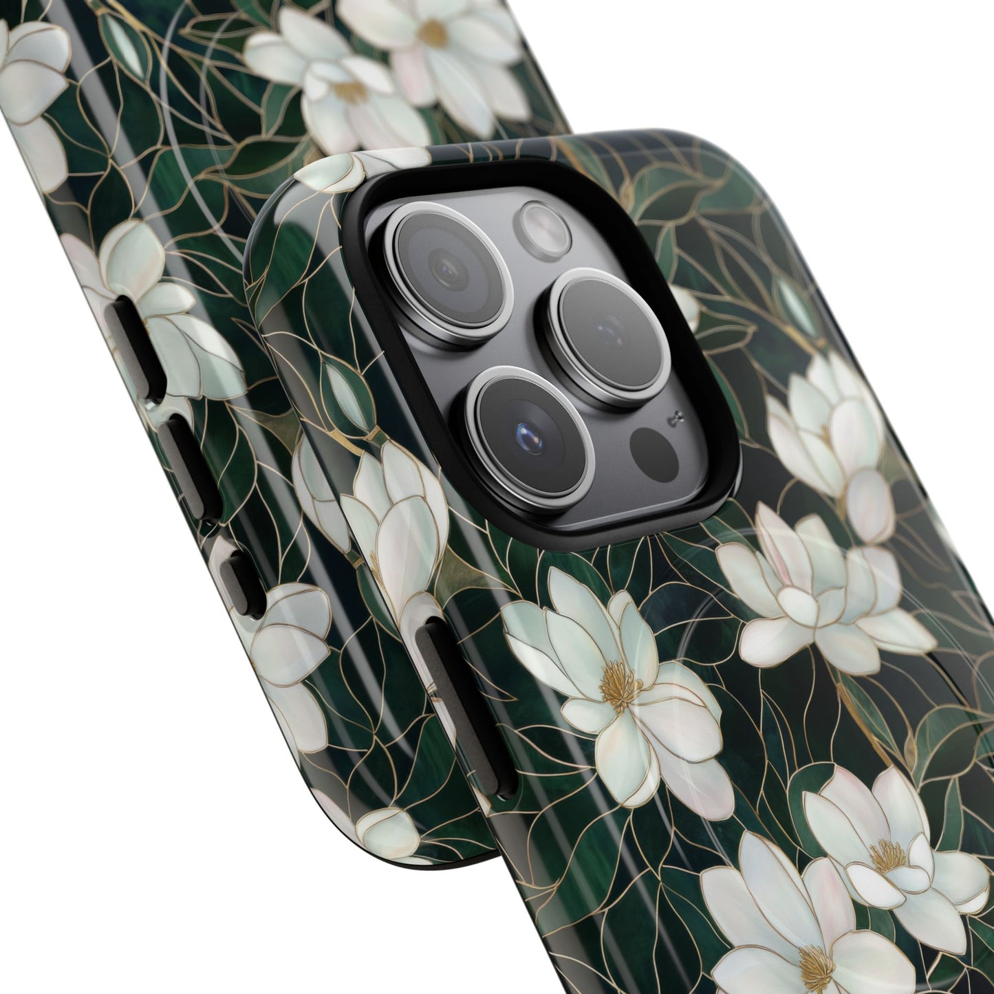 Midnight Magnolia Tough iPhone Magnetic Case, Stylish Stained Glass iPhone Protection, Nature Lover Gift, Spring Vibes