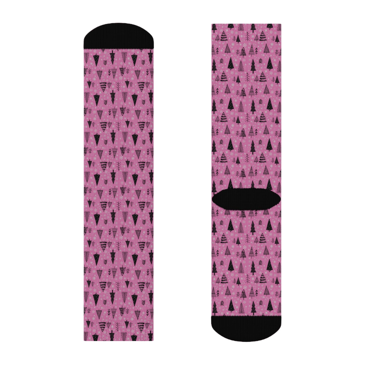 Winter Wonderland Pink Crew Socks - Soft & Elastic Polyester/Spandex Blend - One Size Fits All