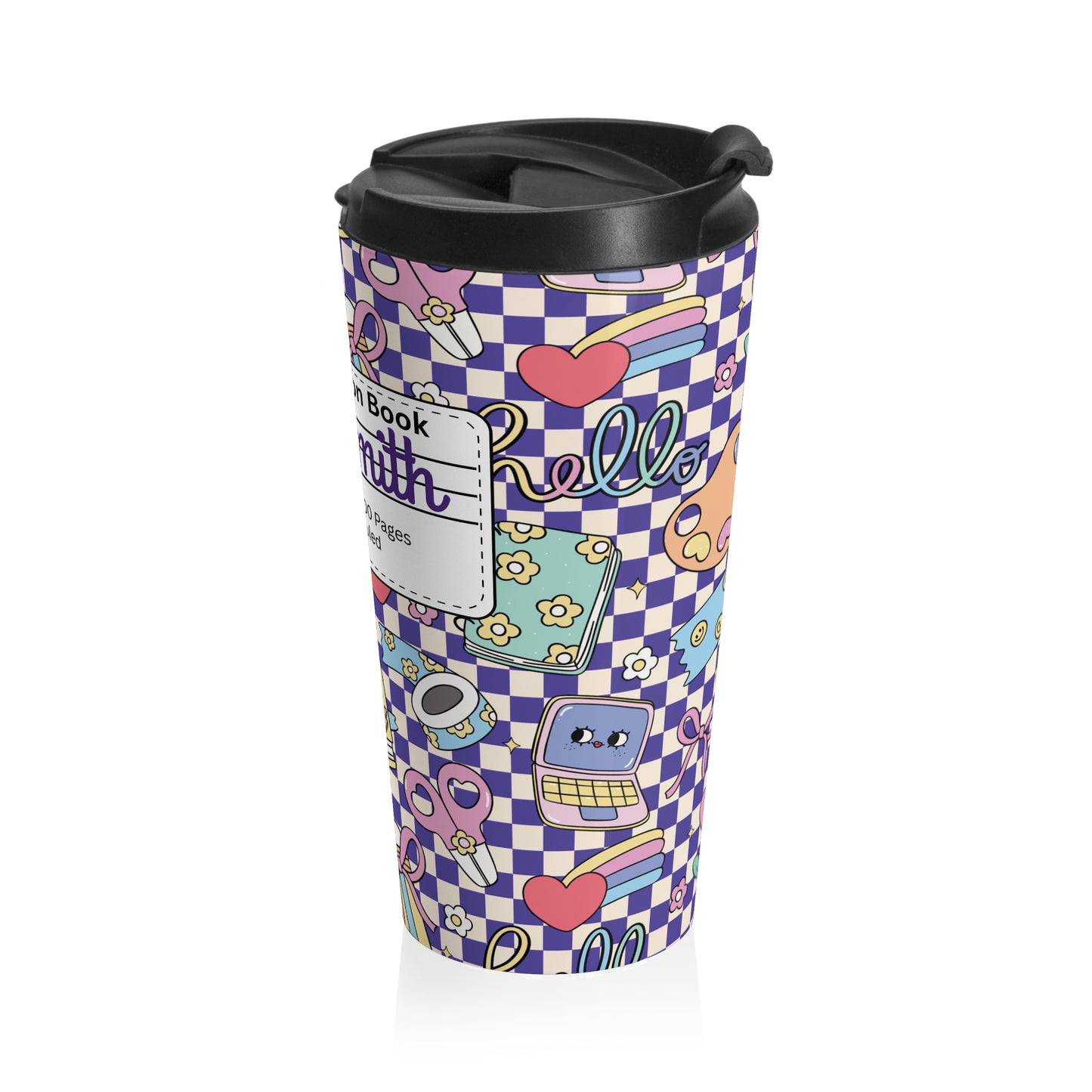 Customizable Purple Doodle Daydream Composition Book Inspired Travel Mug, Personalized Gift for Teachers, Back to School Drinkware, Christmas Present, Stylish Coffee Cup