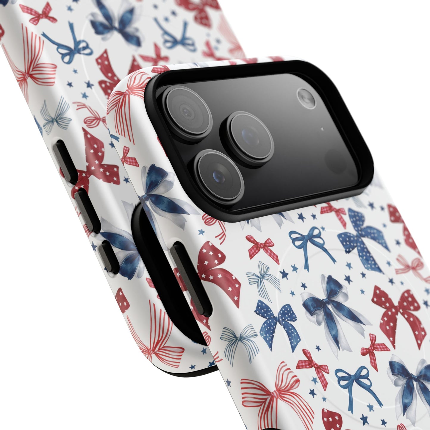 Patriotic Coquette Tough iPhone Magnetic Case, Stylish Gift for Her, Summer Celebrations, Cute Bow Design