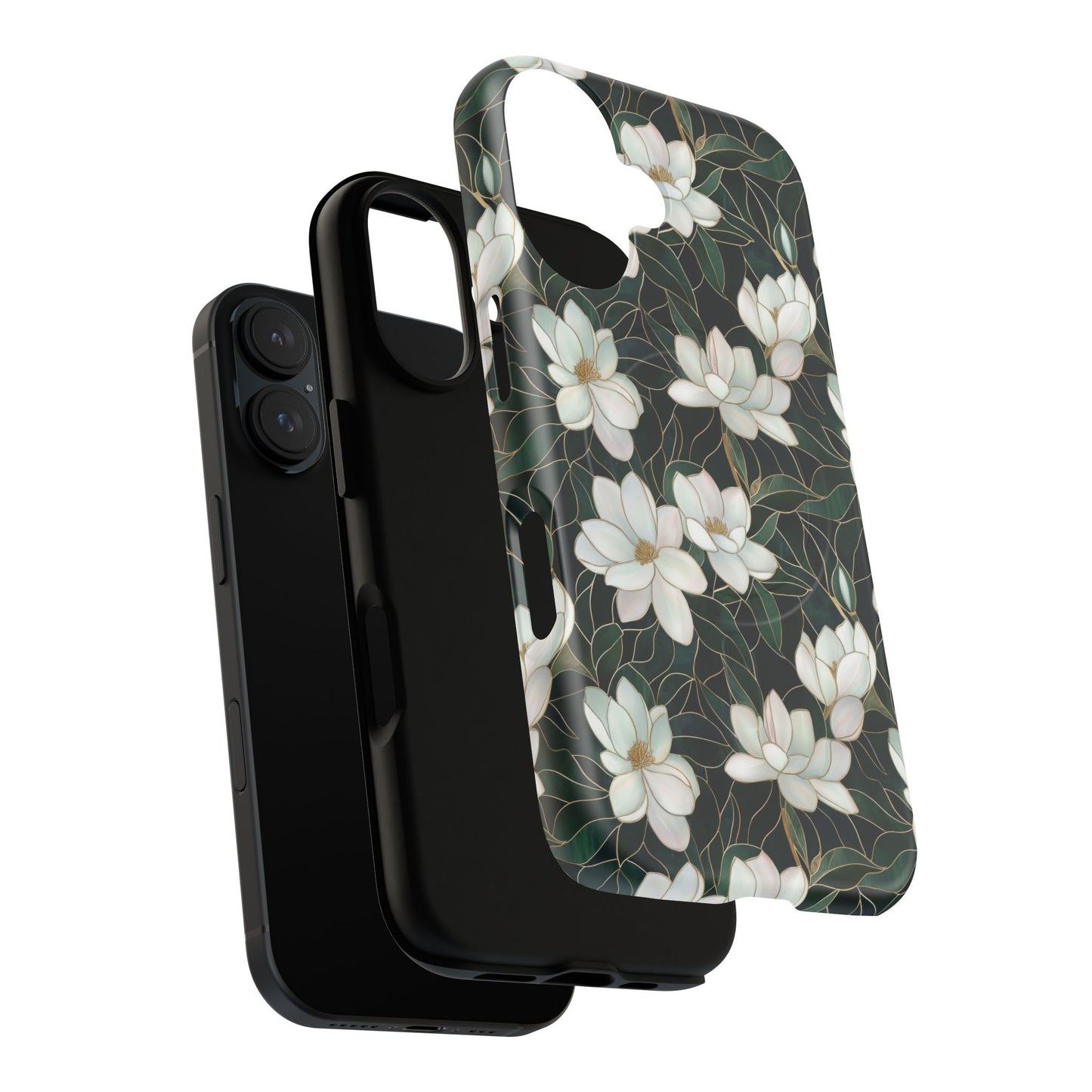 Midnight Magnolia Tough iPhone Magnetic Case, Stylish Stained Glass iPhone Protection, Nature Lover Gift, Spring Vibes
