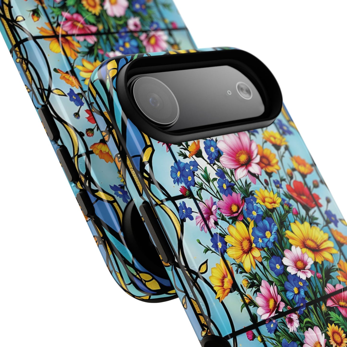 Floral Stained Glass Tough Magnetic Case, Durable Phone Cover, Gift for Nature Lovers, Unique Floral Design, Phone Accessories for All Occasions.