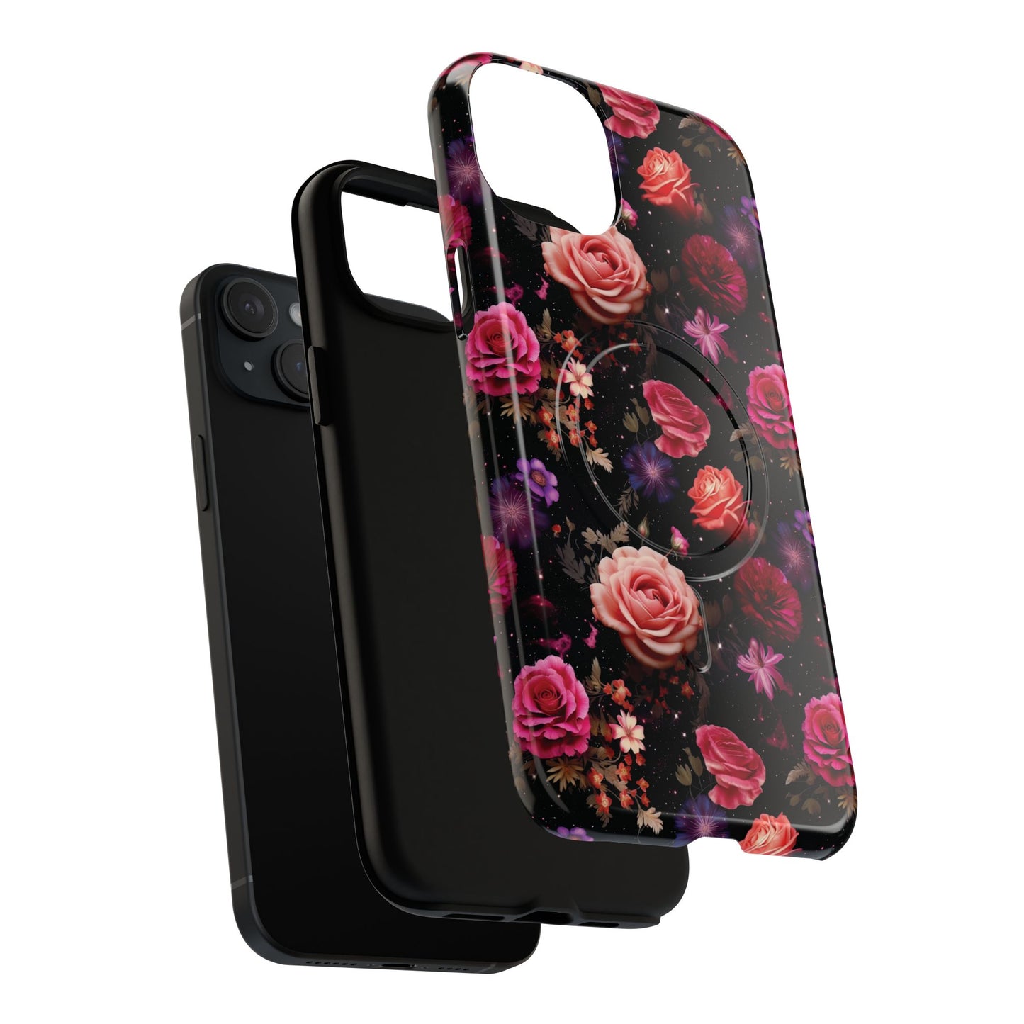 Starry Rose Garden Tough Magnetic Phone Case, Stylish Phone Cover, Gift for Her, Elegant Floral Design, Durable Phone Accessories