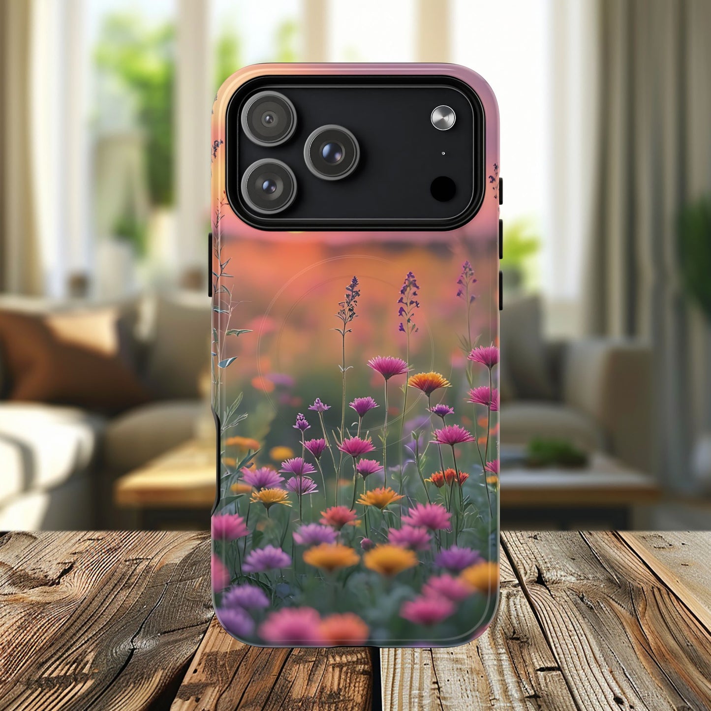 Floral Sunset Phone Case, Tough Magnetic Cases for iPhone, Nature Lover Gift, Durable Protection, Eco-Friendly Phone Accessory