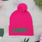 Pom-Pom Knit Cap with 'ELOHIM, GENESIS 1:1'  Embroidery Beanie - Stylish Winter Accessory for All Ages, Perfect Gift for Birthdays, Holidays, and Outdoor Activities