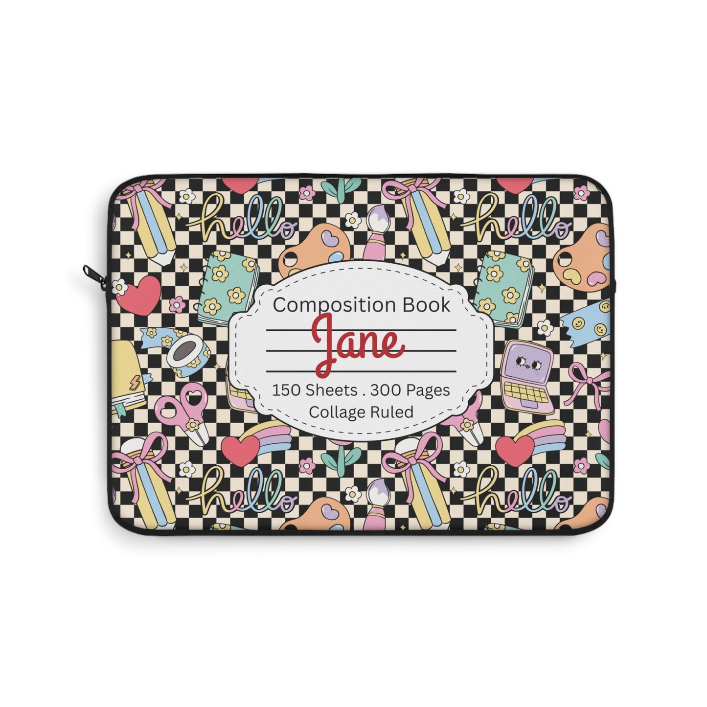 Personalized Black Doodle Daydream Composition Book Inspired Laptop Sleeve, Educational Gift for Teachers, Classroom Organization, Back to School, Unique Teacher Accessory