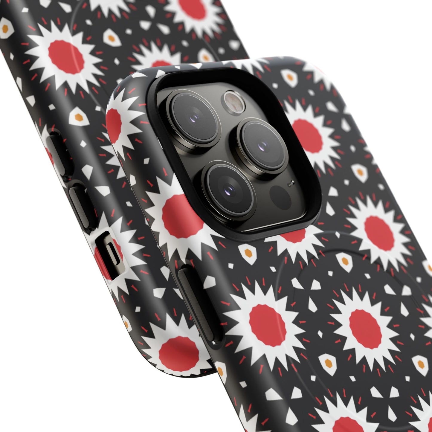 Crimson Spark Radiance Bold Floral Magnetic iPhone Cases, Stylish Tough Cases, Unique iPhone Accessories, Perfect Gift for Her, Trendy Tech Gear.