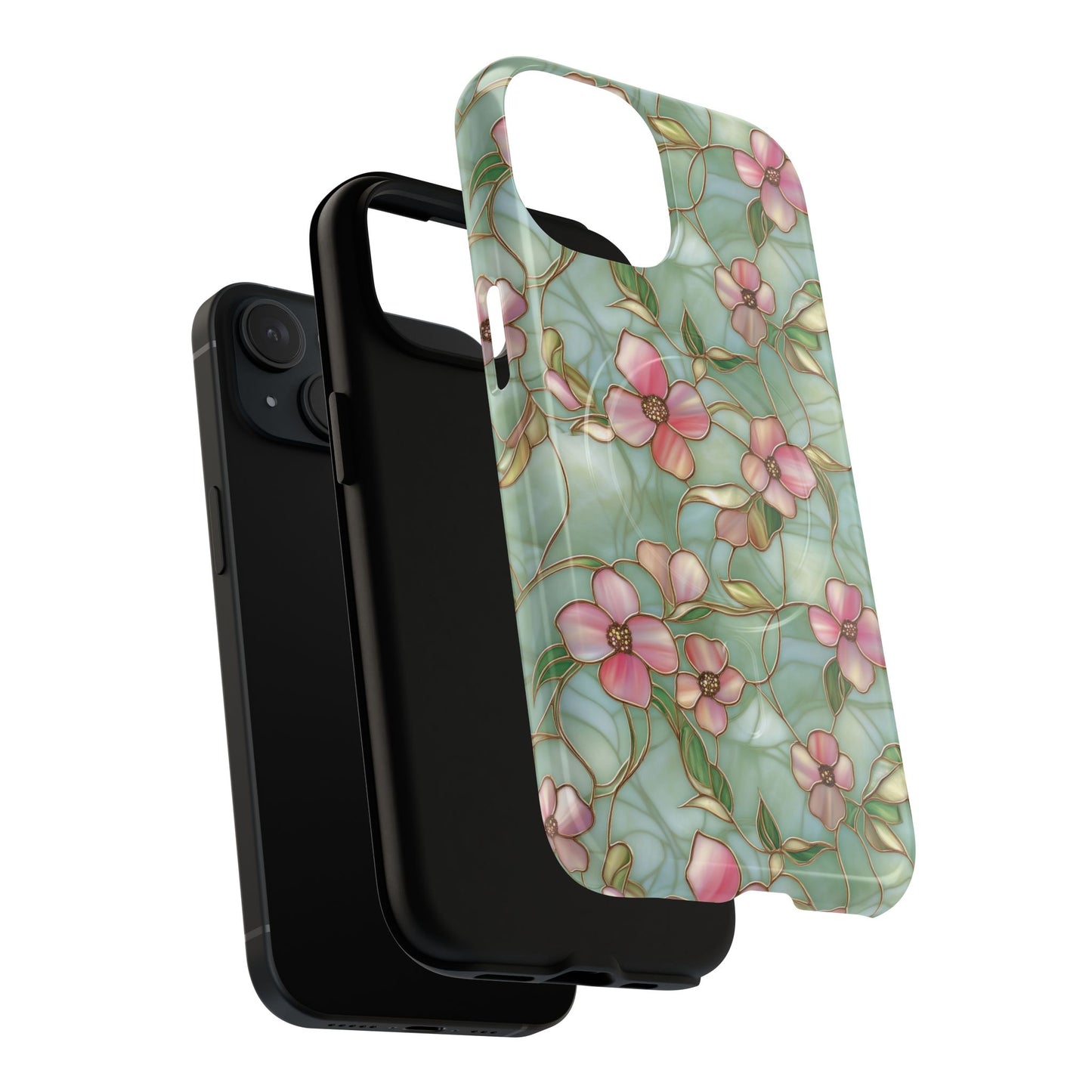 Aqua Bloom Serenity Tough iPhone Magnetic Cases, Cute Flower Design, Stylish Protection, Gift for Her, Trendy Accessories, iPhone MagSafe Accessory.