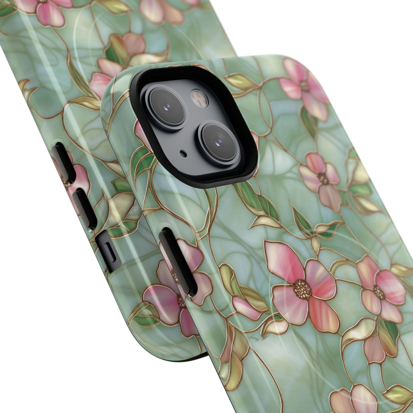 Aqua Bloom Serenity Tough iPhone Magnetic Cases, Cute Flower Design, Stylish Protection, Gift for Her, Trendy Accessories, iPhone MagSafe Accessory.