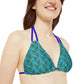 Turquoise Tropical Bliss Strappy Triangle Bikini Top (AOP)- (PY)