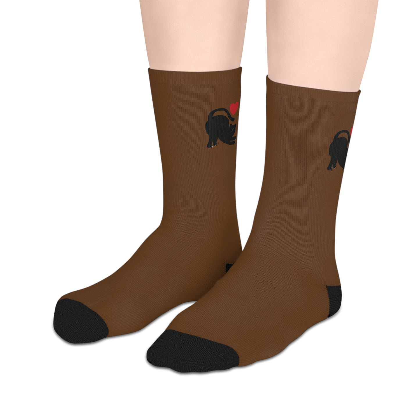 Black Cat and Heart Mid-Length Socks