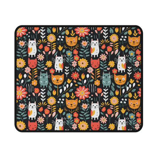Whimsical Feline Garden Colorful Cat Garden Non-Slip Gaming Mouse Pad | Perfect Gift for Cat Lovers, Floral Desk Accessories, Unique Gaming Setup, Home Office Decor