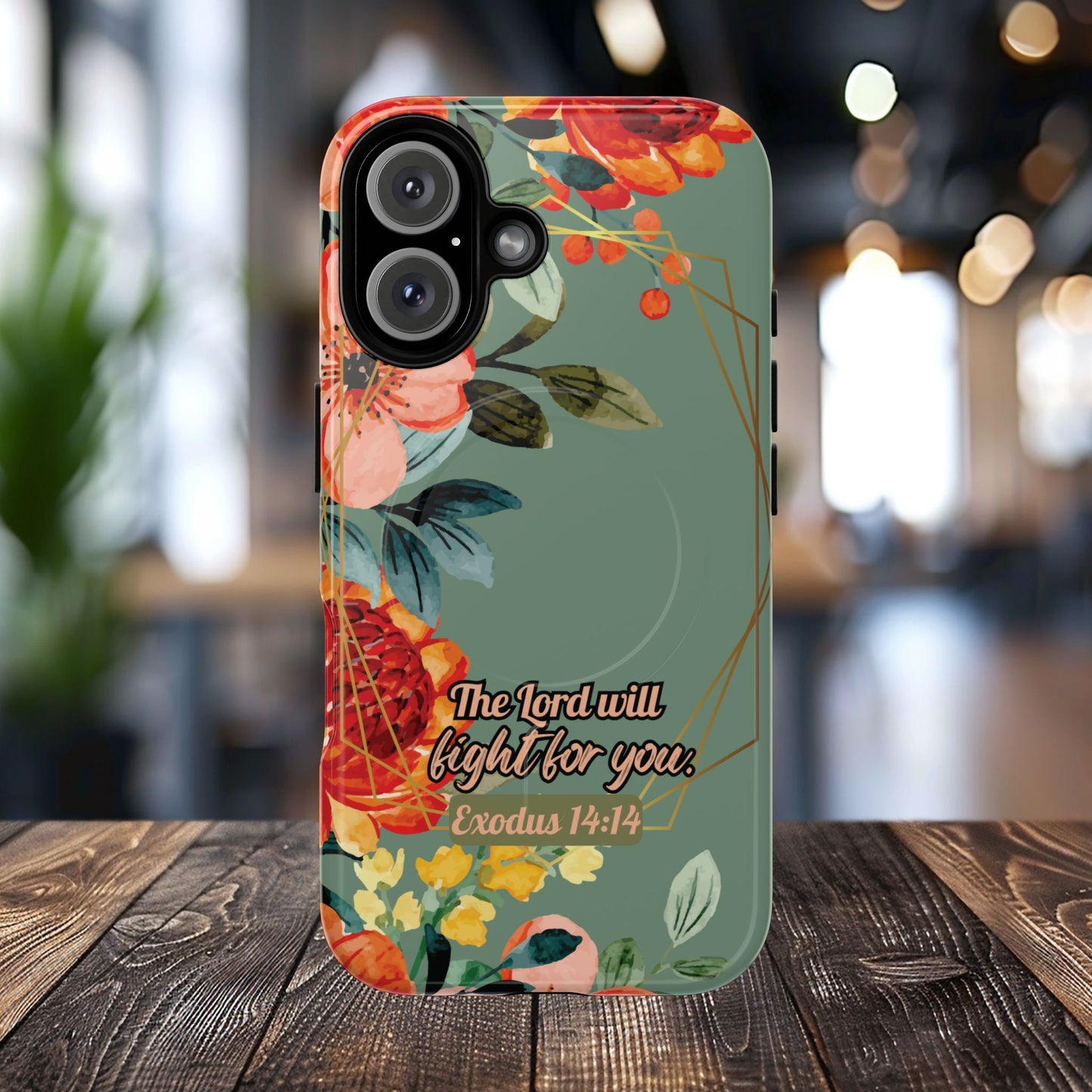 The Lord will Fight for You Exodus 14:14, Inspirational Gift, Tough iPhone Magnetic Case Scripture, Sunflower Bible Verse, MagSafe® iPhone® Tough Case, iPhone 14, iPhone 15, iPhone 16, Pro, Pro Max, Plus.