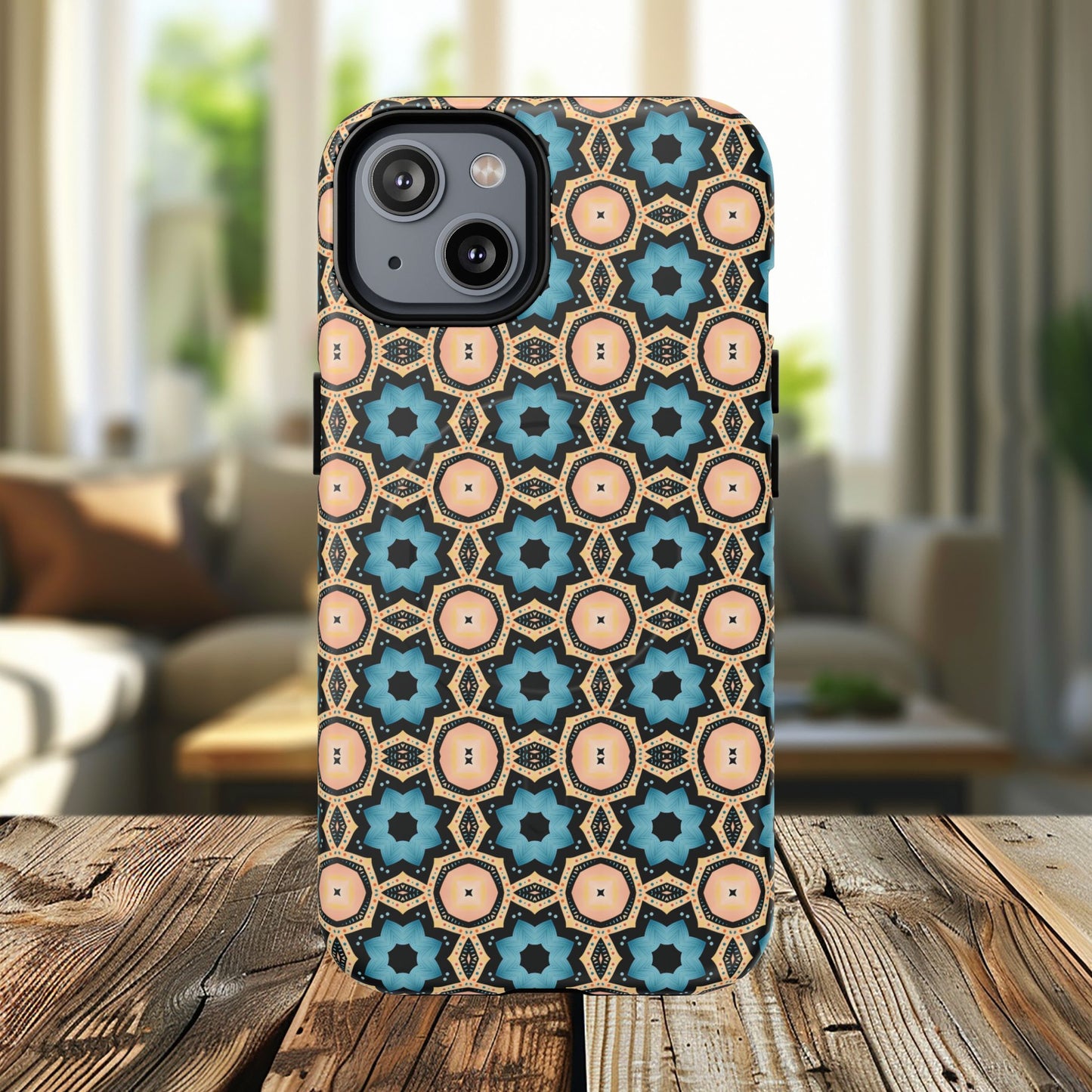 Sahara Star Mosaic Colorful Geometric iPhone Cases, Tough Magnetic iPhone Cases, Vibrant Design iPhone Cover, Durable iPhone Protection, Stylish Tech Accessories.