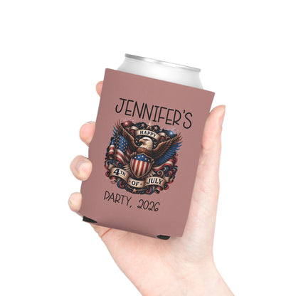 Personalized 4th of July Can Cooler — Custom Name Patriotic Eagle