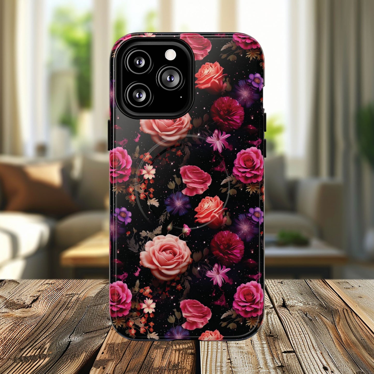 Starry Rose Garden Tough Magnetic Phone Case, Stylish Phone Cover, Gift for Her, Elegant Floral Design, Durable Phone Accessories