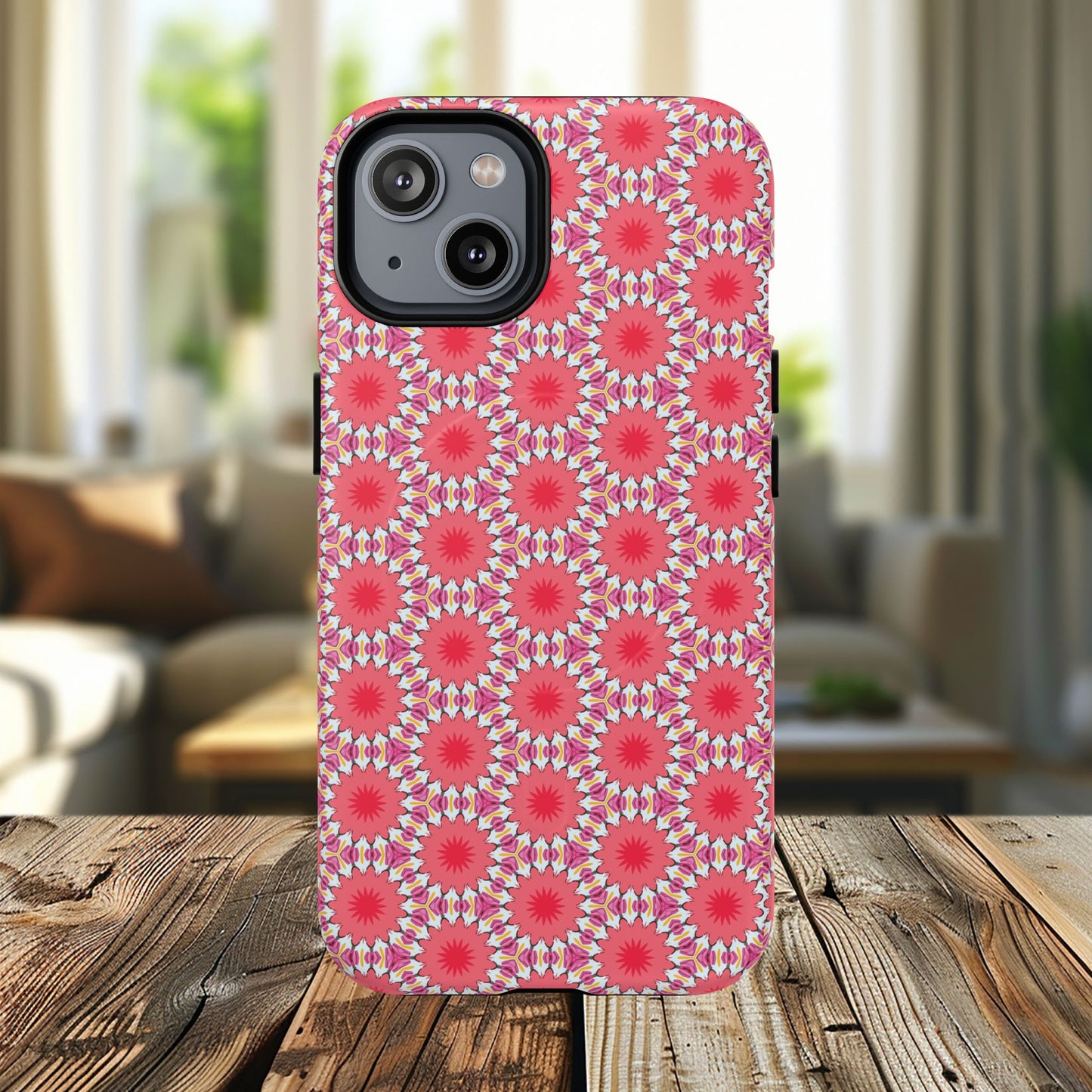 Roseburst Mosaic Vibrant Flower Pattern iPhone Case, Stylish iPhone Cover, Tough Magnetic Case, Floral Gift, Trendy Accessory for Her