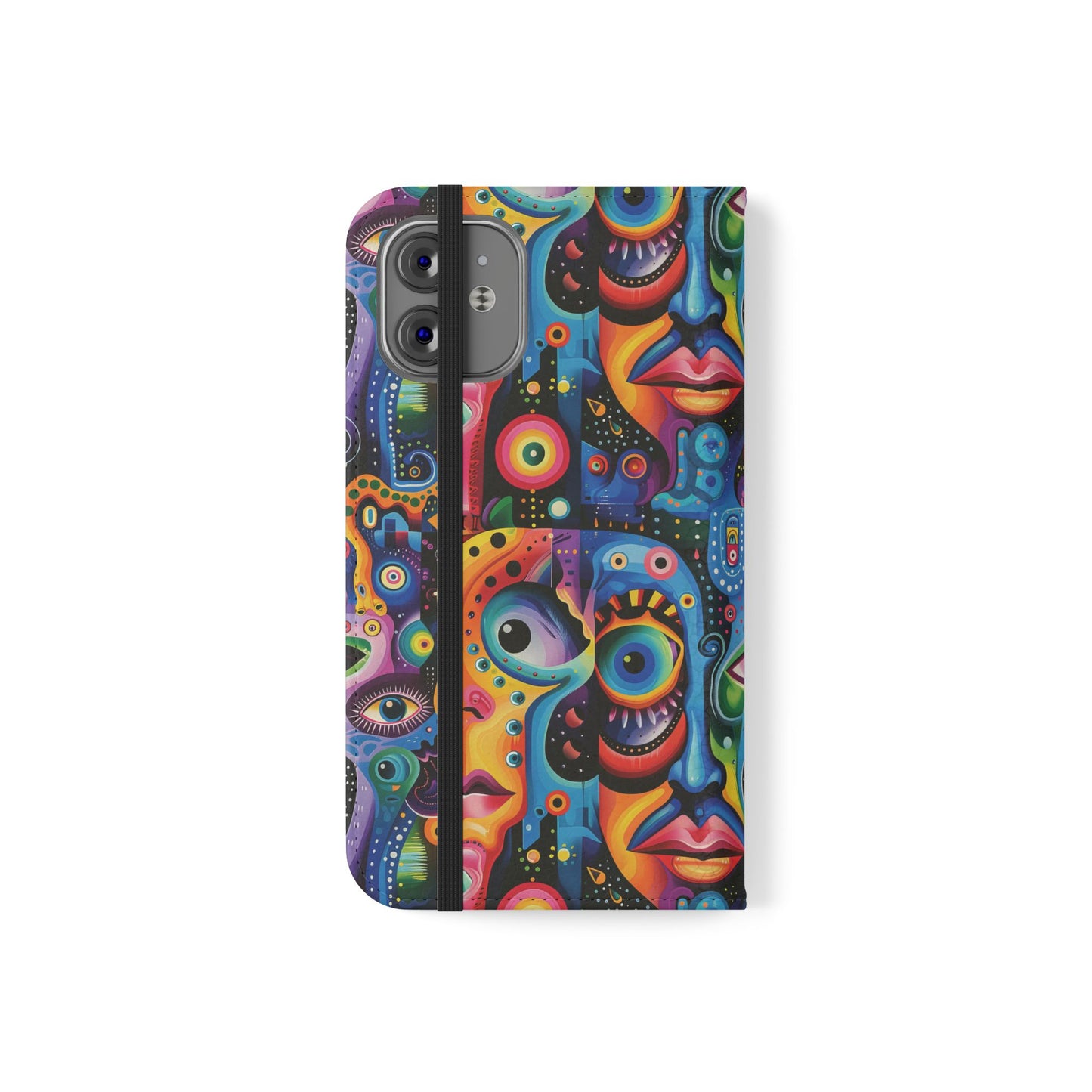Psychedelic Visions Vibrant Art Flip iPhone and Samsung Phone Case - Colorful Faces Design for Phone Protection