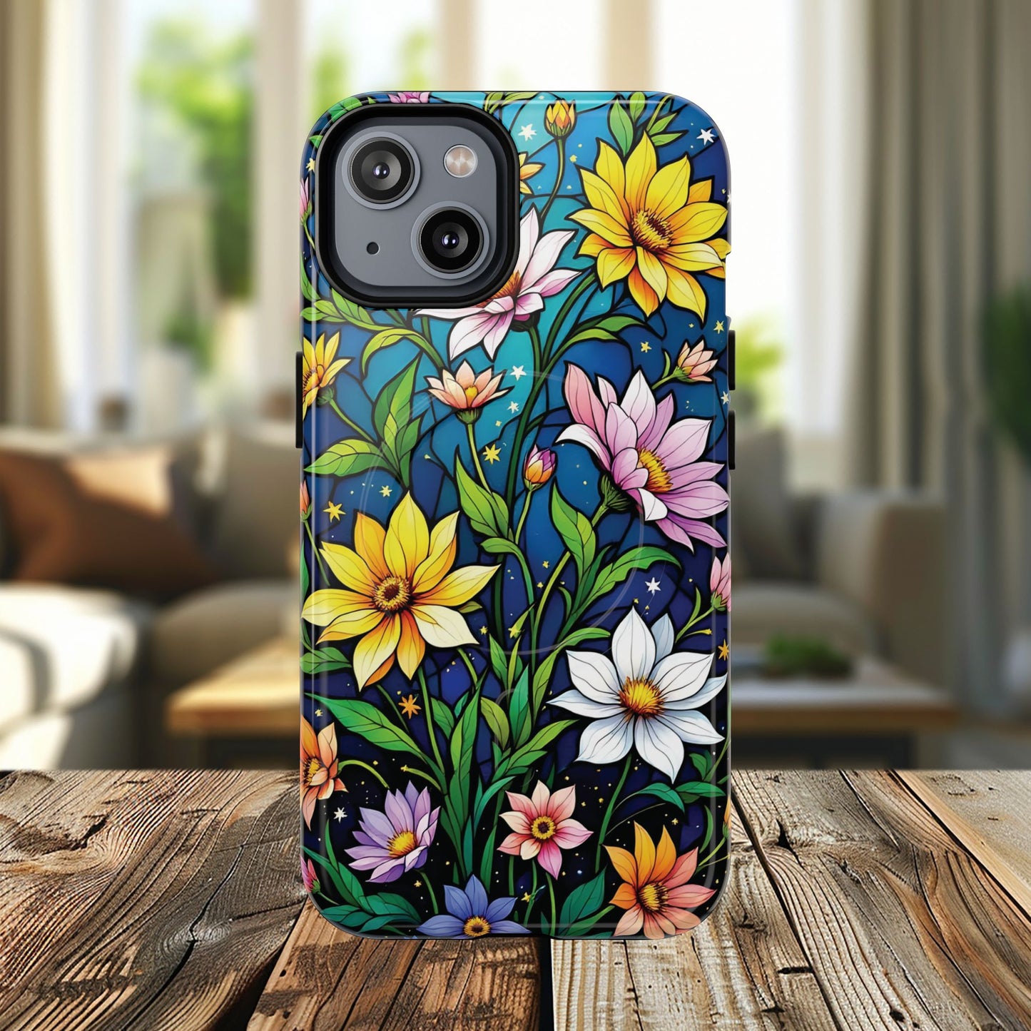 Flower Garden Stained Glass Phone Case, Tough Magnetic Cases, Floral Phone Cover, Durable Phone Accessories, Spring Gift, Birthday Present