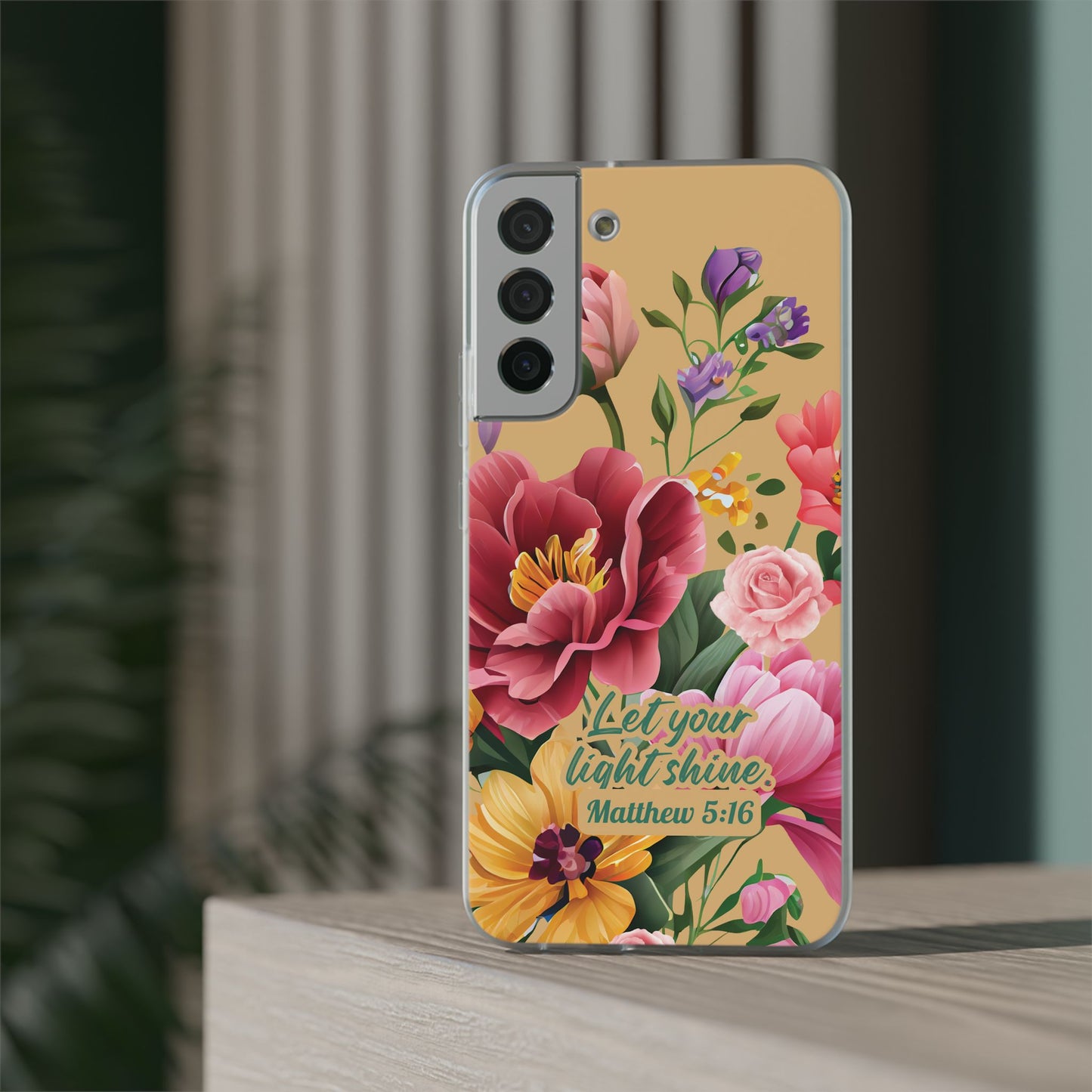 Floral Scripture Phone Case — "Let Your Light Shine" (Matthew 5:16) for iPhone and Samsung Cases.