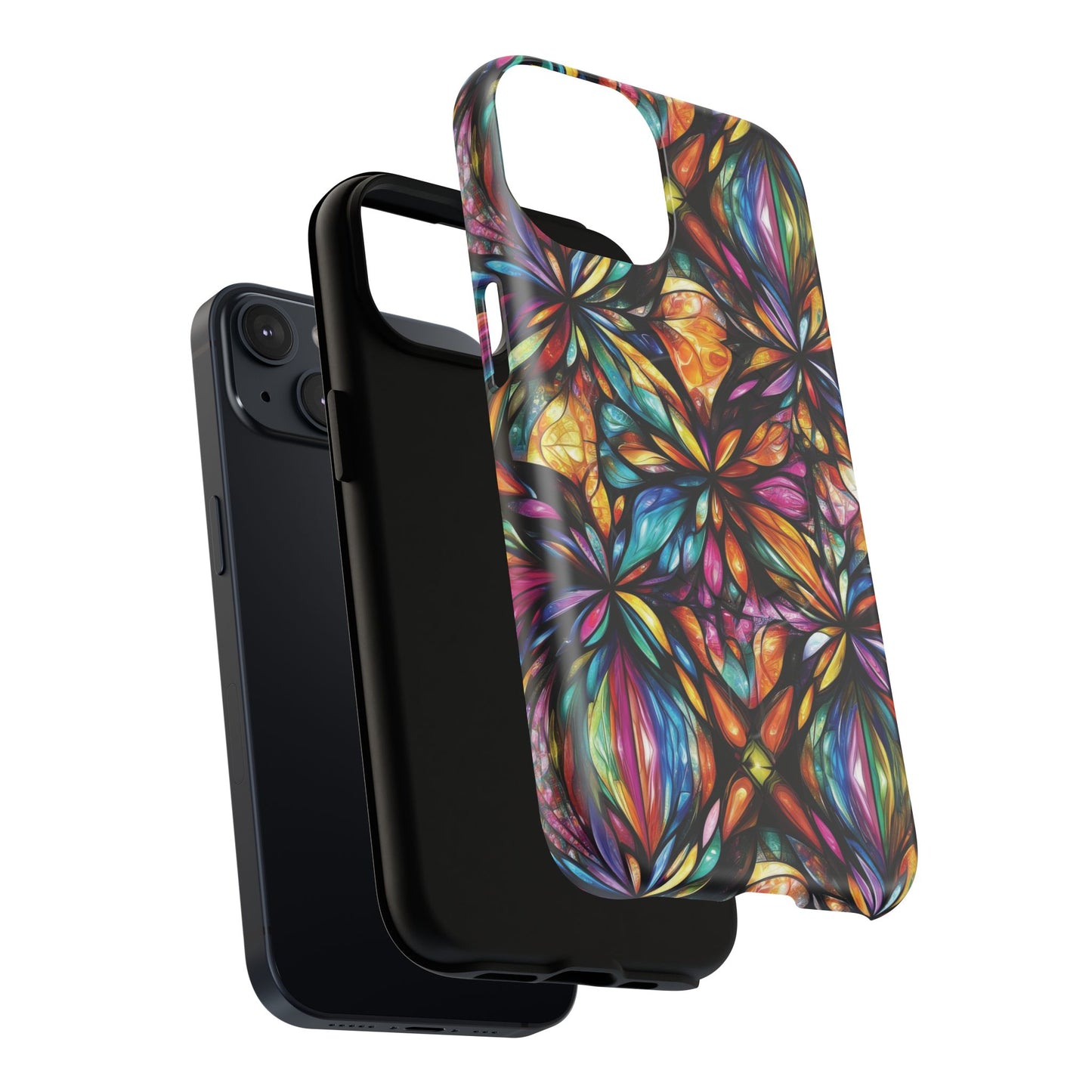 Luminous Whirl Tough Magnetic iPhone Cases, Vibrant Protection, Unique Floral Print, Durable Cover, Gift for Tech Lovers, iPhone Accessory, Stained Glass iPhone Design.