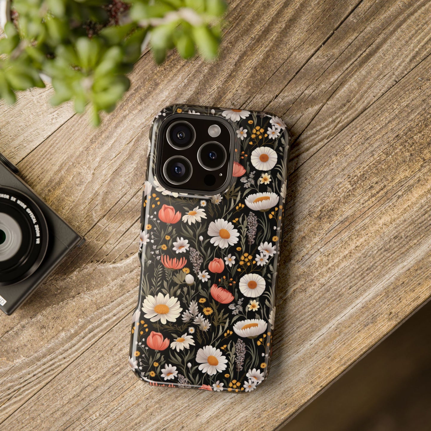 Blossom Elegance: Noir Garden Magnetic Tough iPhone Cases