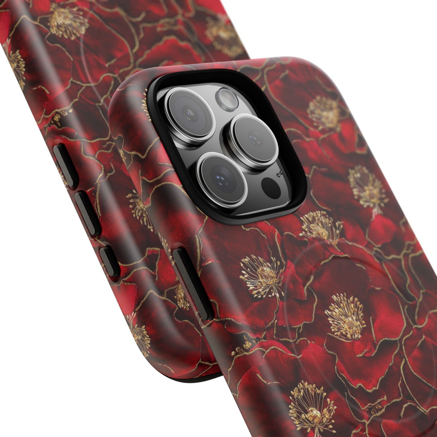 Midnight Poppy Luxe Tough iPhone Magnetic Case, Unique Flower iPhone Cover, Durable Floral Design, Gift for Her, Gift for Mother's.