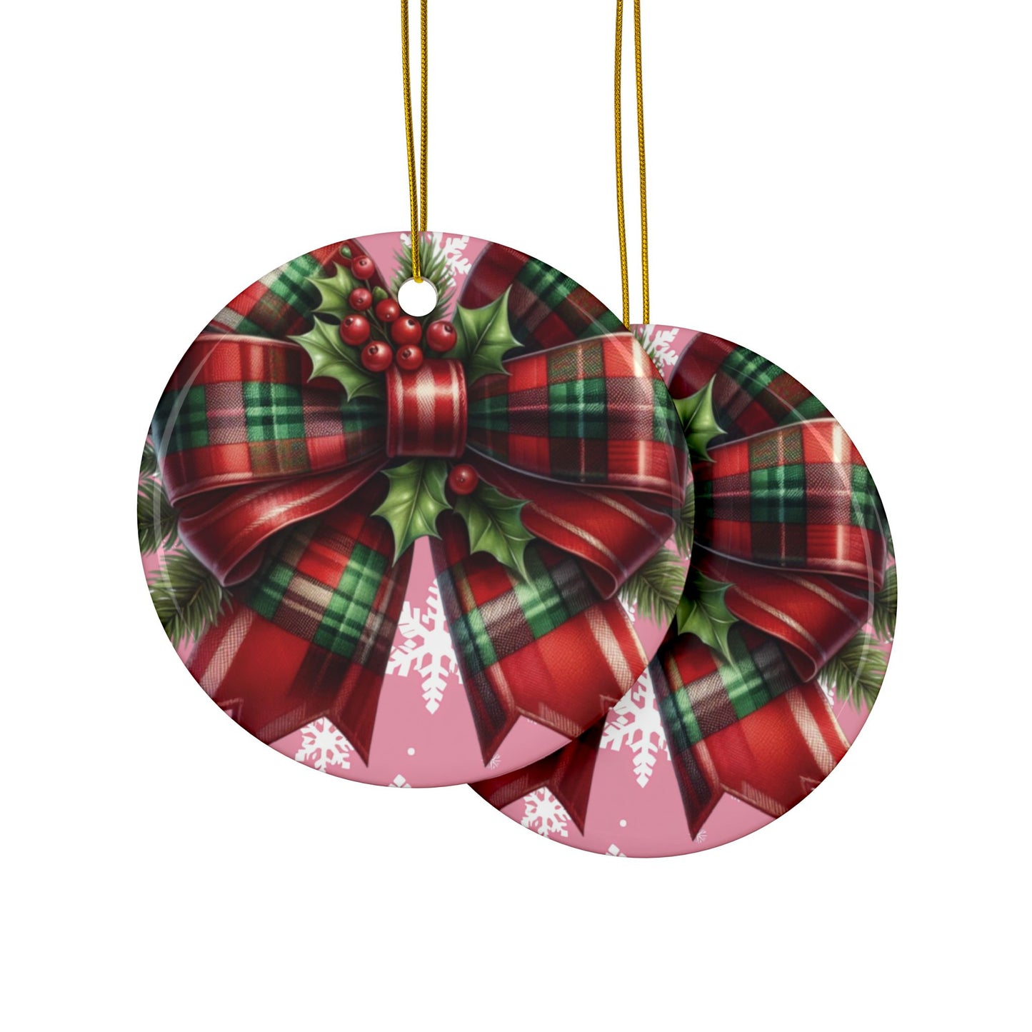 Corquette Bow Ceramic Ornaments, 2-Side Print, (1pc, 3pcs, 5pcs, 10pcs)