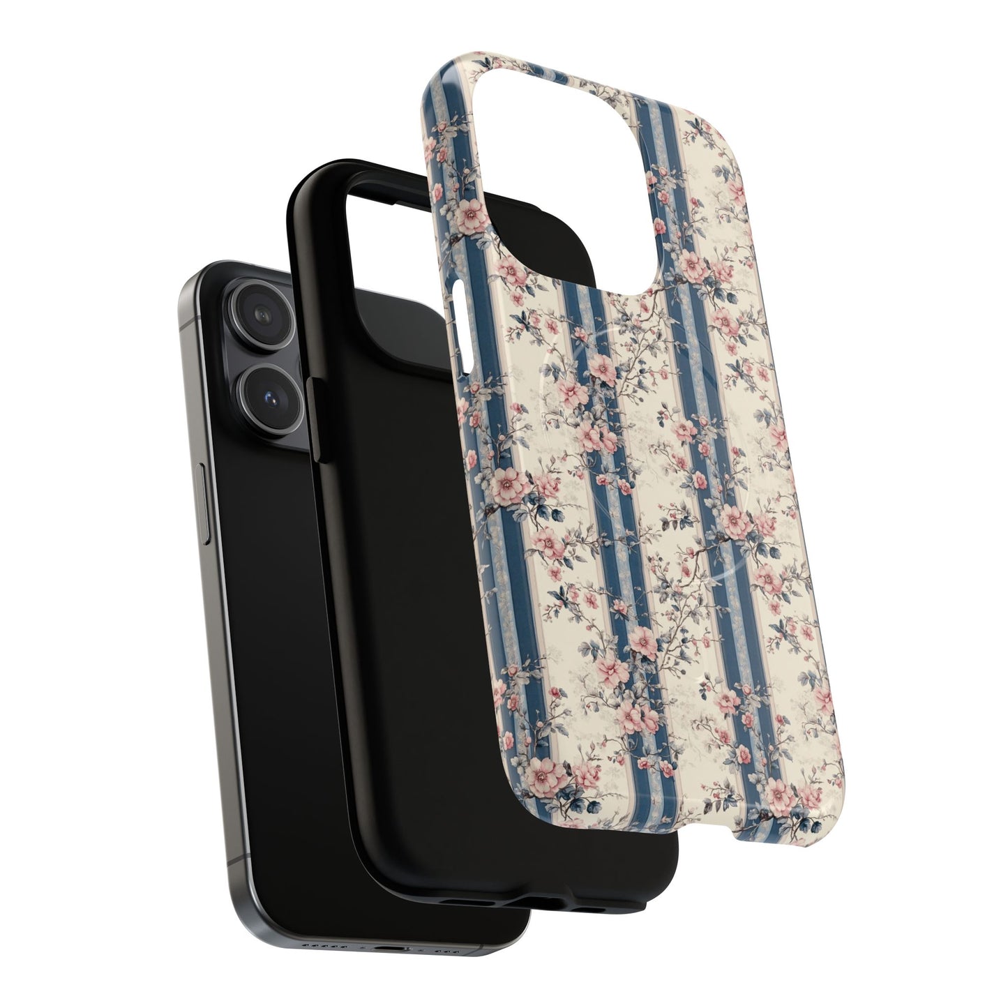 Victorian Rose Stripe iPhone Case, Tough Magnetic Cases for Stylish Protection, Flower Pattern iPhone Cover, Trendy Gift Idea for Her