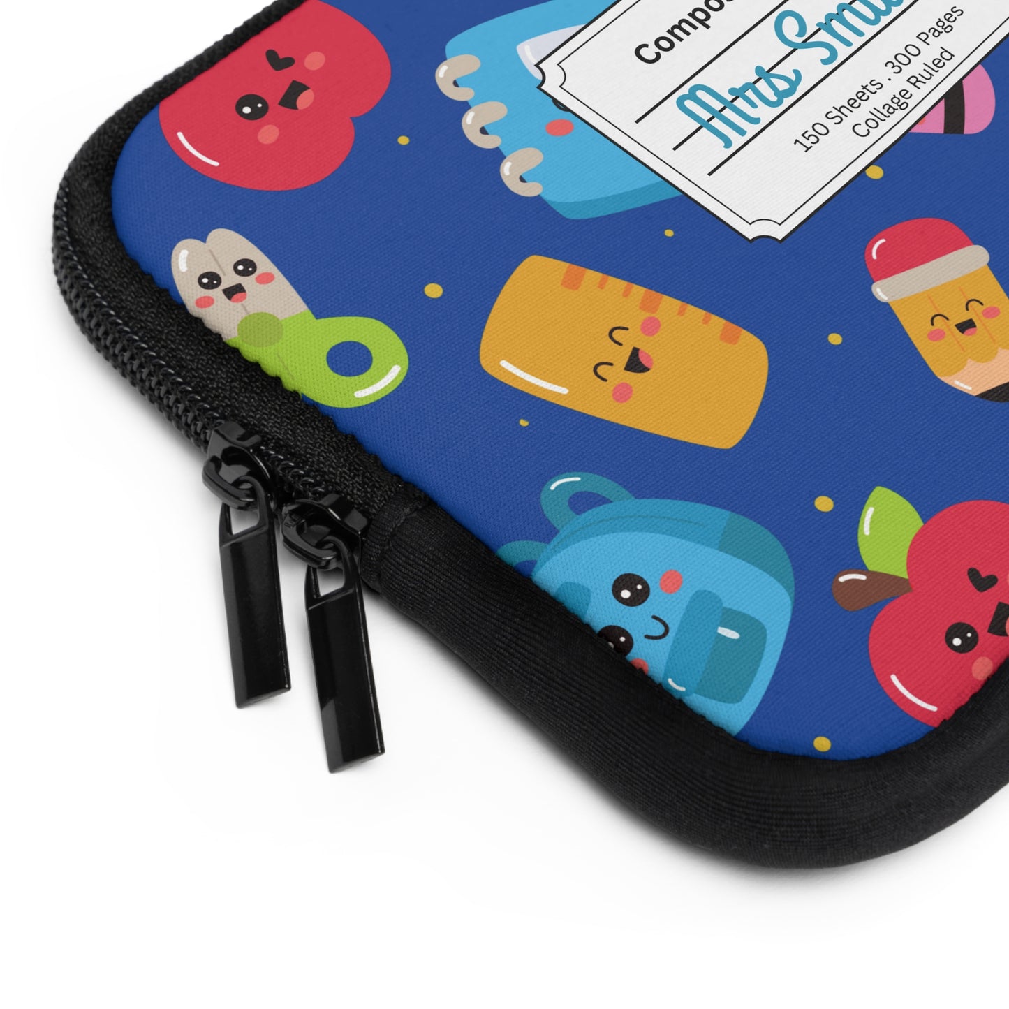 Personalized Blue Kawaii Laptop Sleeve with Composition Book Inspired Design, Customizable Tech Case, School Supplies, Gift for Students, College Essentials, Back to School