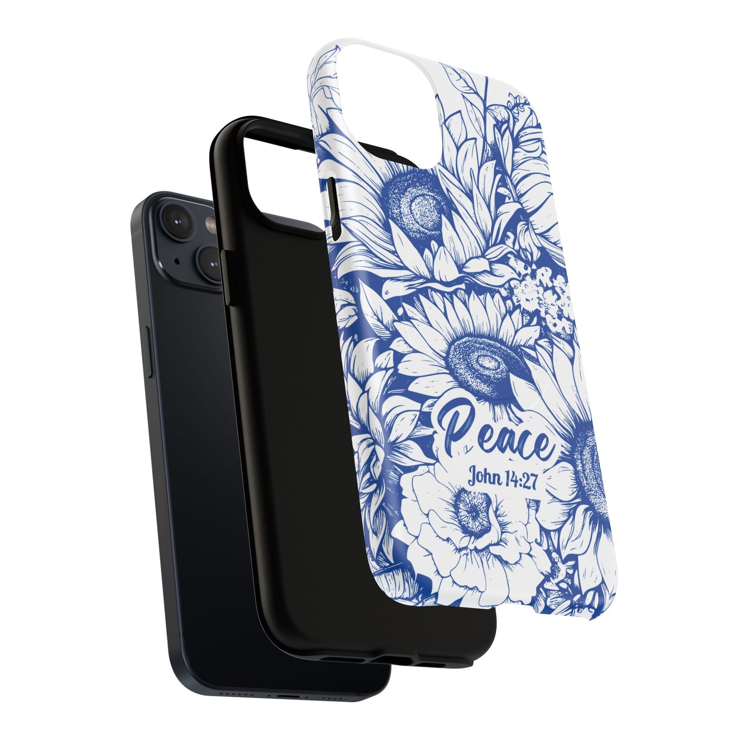 Peace I Leave with You John 14:27, Inspirational Gift, Tough iPhone Magnetic Case Scripture, Sunflower Bible Verse, MagSafe® iPhone® Tough Case, iPhone 14, iPhone 15, iPhone 16, Pro, Pro Max, Plus.