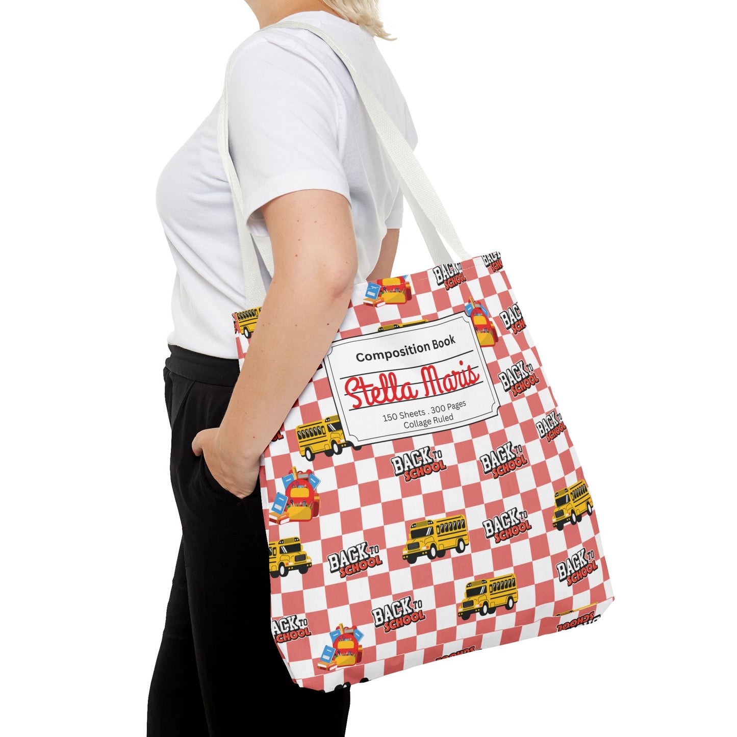 Personalized Red SchoolYard Chic Composition Book Inspired Tote Bag, Back to School Tote, Teacher Gift, Kids Bag, Custom Name Bag, Educational Accessories, Back to School Tote Bag.