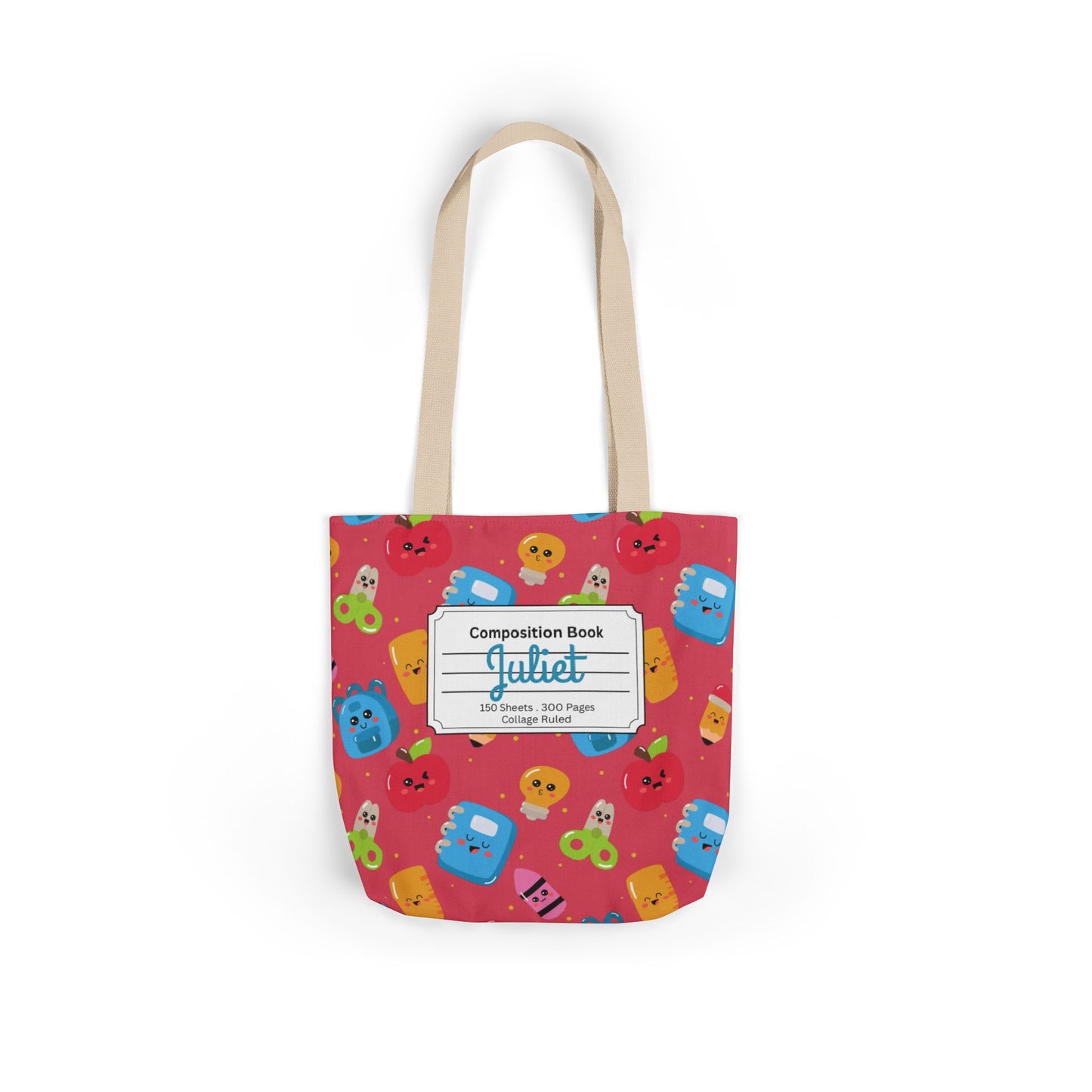 Personalized Kawaii Composition Book Inspired Canvas Tote Bag with Colorful Straps, Cute School Bag, Eco-Friendly Tote, Back to School Shopping Bag, Teacher Gift Idea
