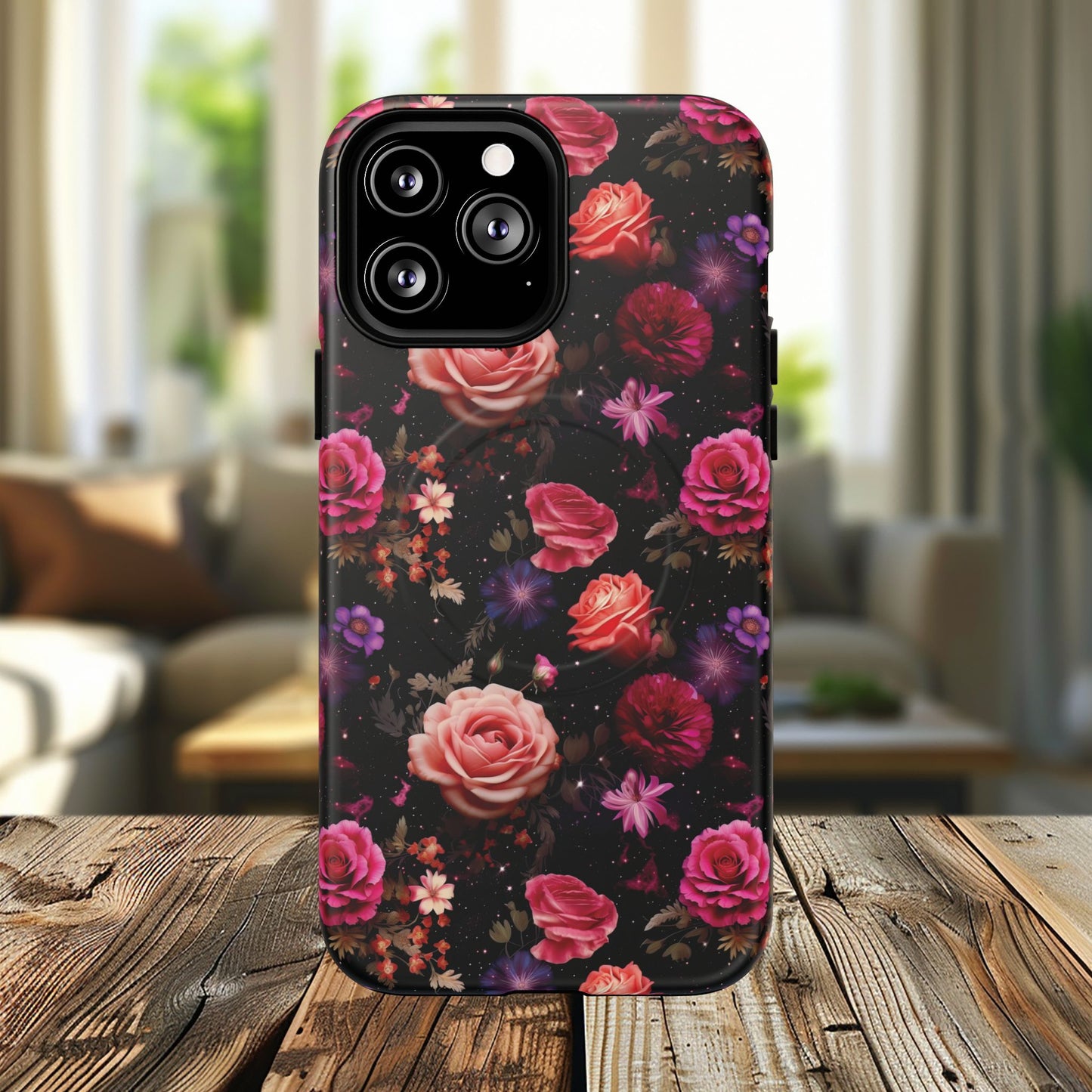 Starry Rose Garden Tough Magnetic Phone Case, Stylish Phone Cover, Gift for Her, Elegant Floral Design, Durable Phone Accessories