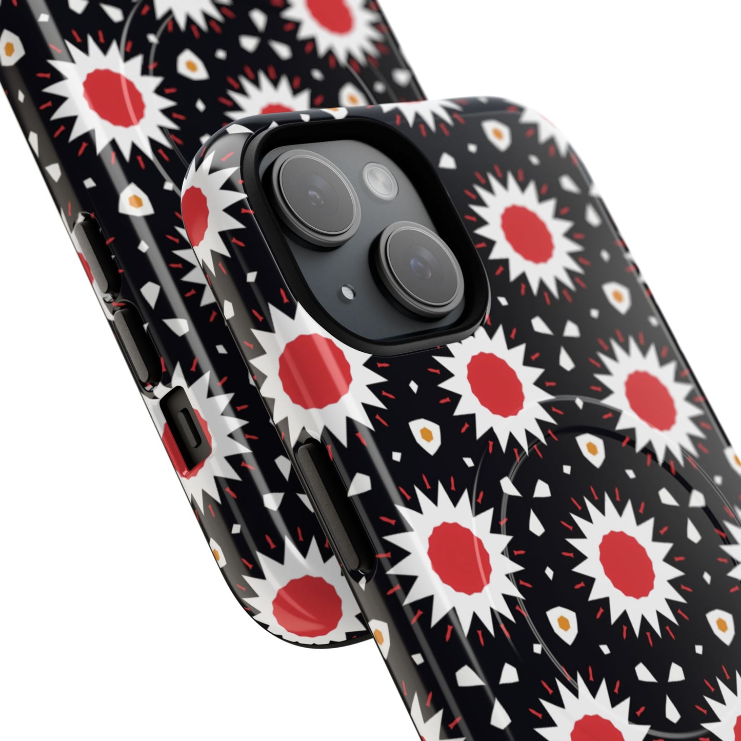 Crimson Spark Radiance Bold Floral Magnetic iPhone Cases, Stylish Tough Cases, Unique iPhone Accessories, Perfect Gift for Her, Trendy Tech Gear.