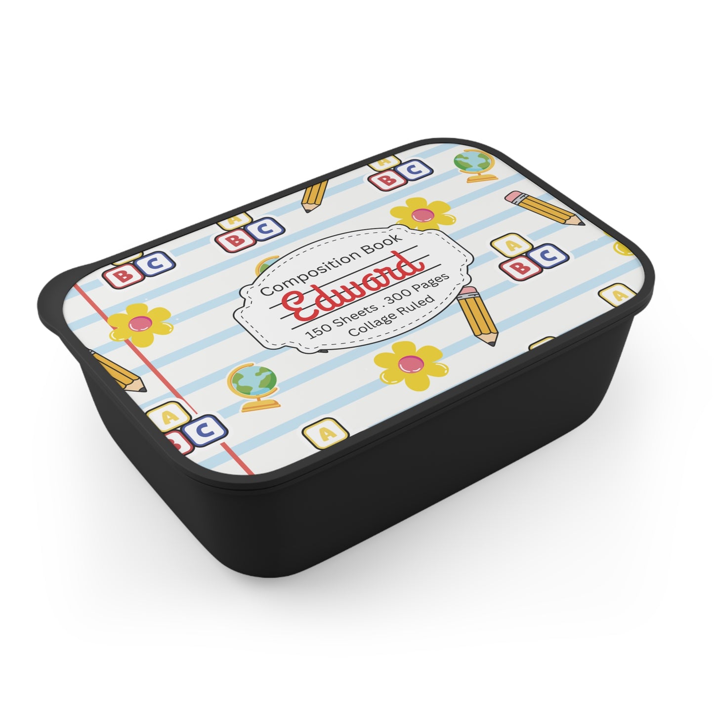 Personalized White SchoolYard Chic Composition Book Composition Book Inspired Bento Box, Fun Lunch Container, School Lunch, Meal Prep, Kids' Utensils, Back to School, Child's Lunchbox