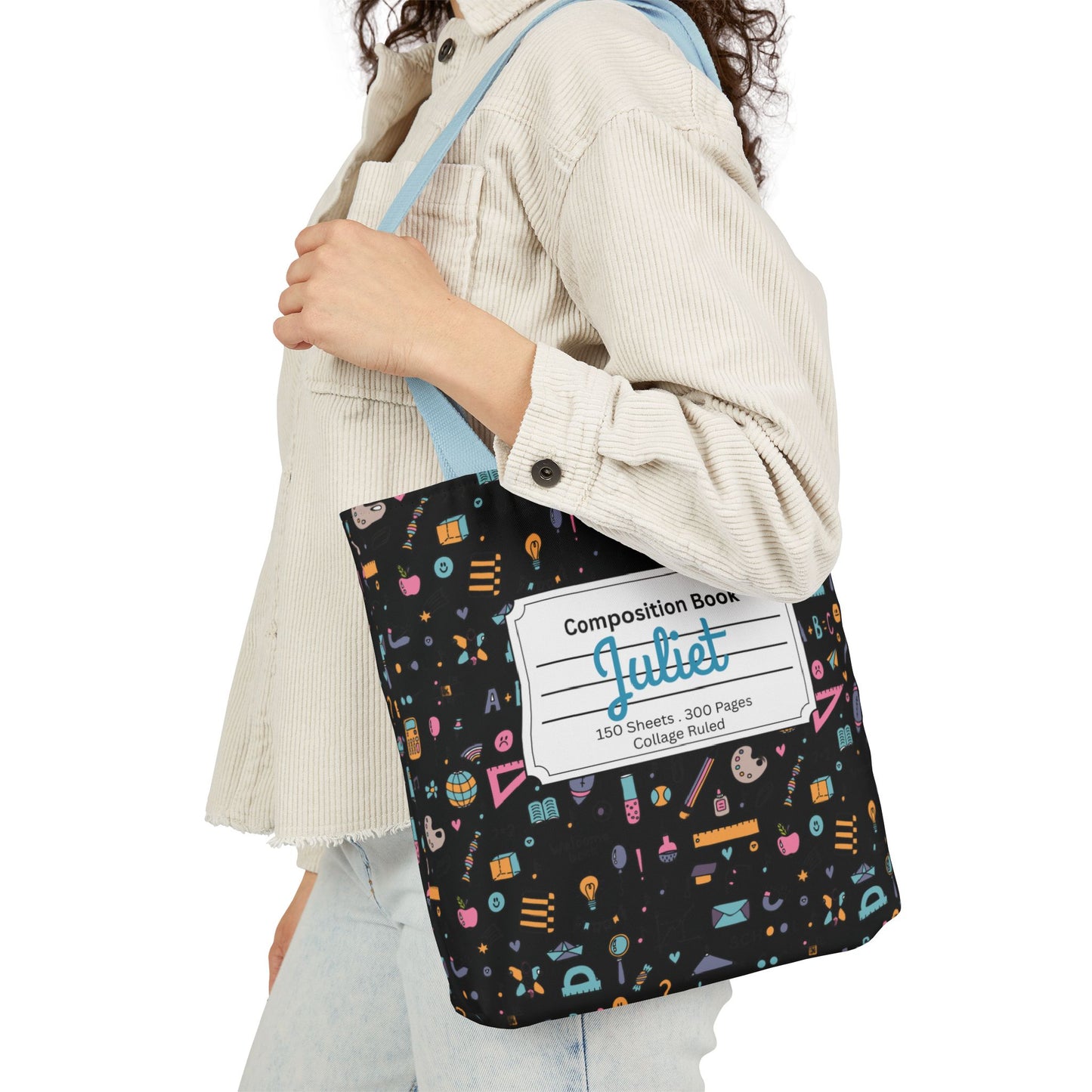 Personalized Chalkboard Chic Composition Book Inspired Canvas Tote Bag with Colorful Straps, Cute School Bag, Eco-Friendly Tote, Back to School Shopping Bag, Teacher Gift Idea