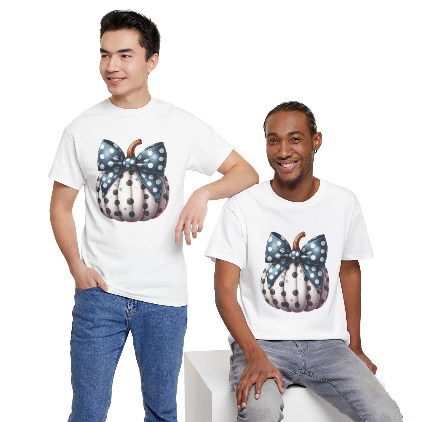 Polka Dot Pumpkin Charm Unisex Heavy Cotton Tee