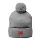 Cozy Pom-Pom Coquette Knit Cap with Embroidered Red Bow