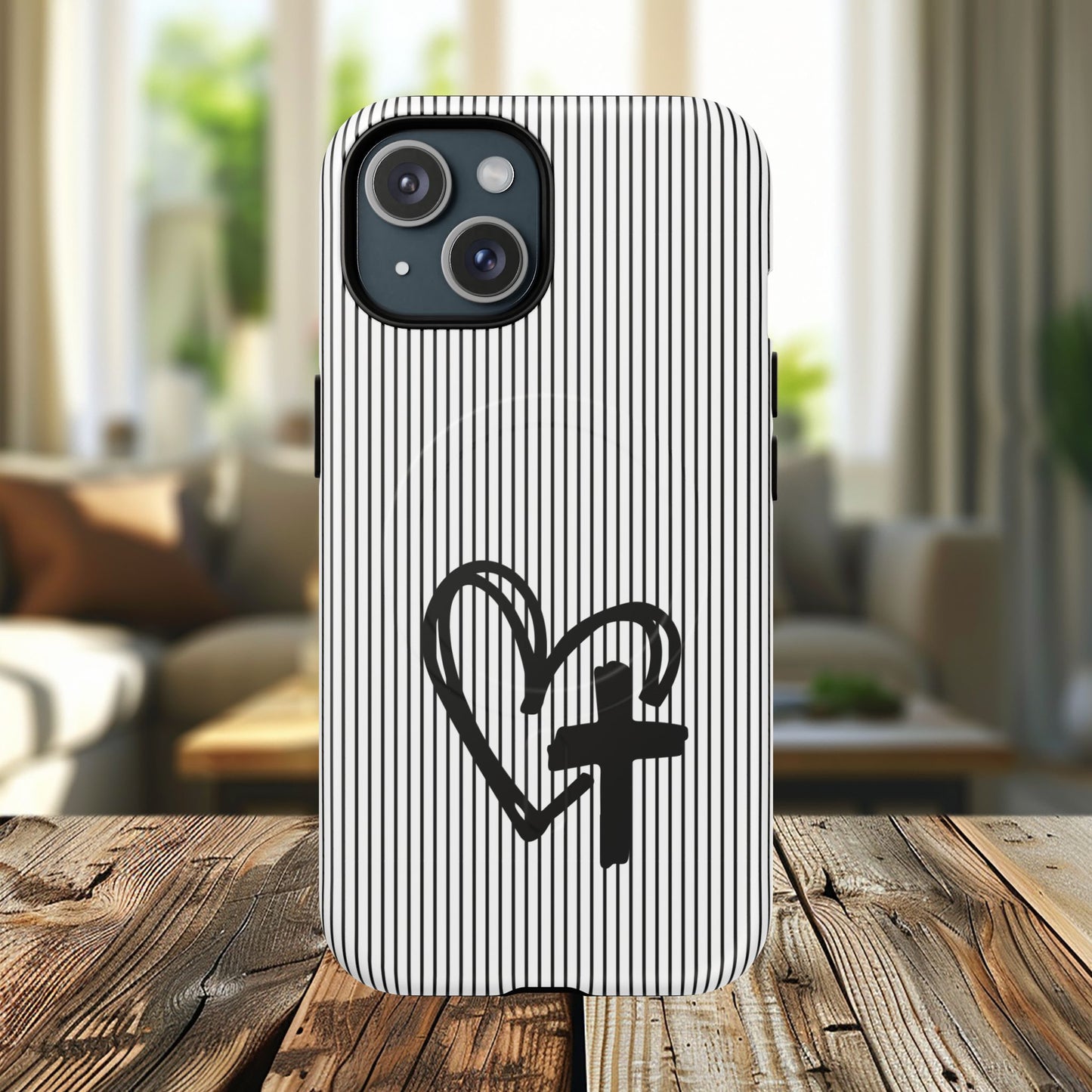 Tough Magnetic Phone Case with Heart & Cross Design, Durable Phone Cover, Unique Gift for Her, Stylish Accessory, Everyday Use